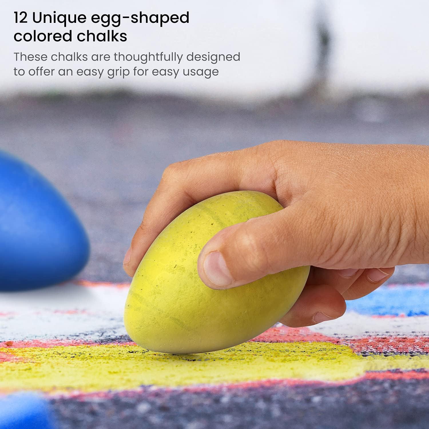 Arteza Kids Sidewalk Chalk and Stencil Set, 32 Pieces, Jumbo, Rocket, and Egg Chalks(Assorted Color)
