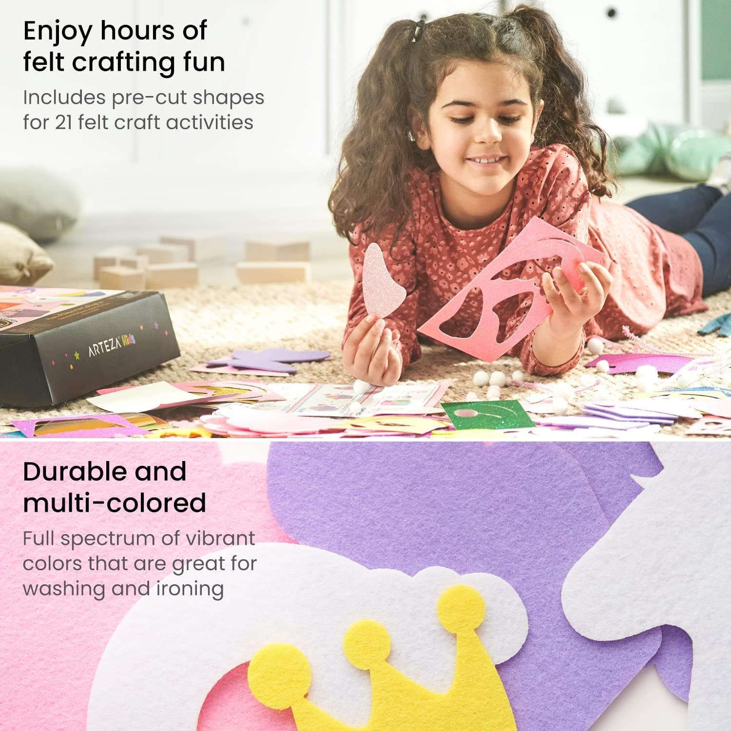 Arteza Kids Felt Kit, 422 Pieces, 21 Pre-Cut Glitter & Glitz Shapes, Assorted Felt Sheets, Glitter Mini-Pieces, Chenille Stems, and Accessories, Educational Kids’ Craft Supplies to Inspire Creativity(422 Pieces)