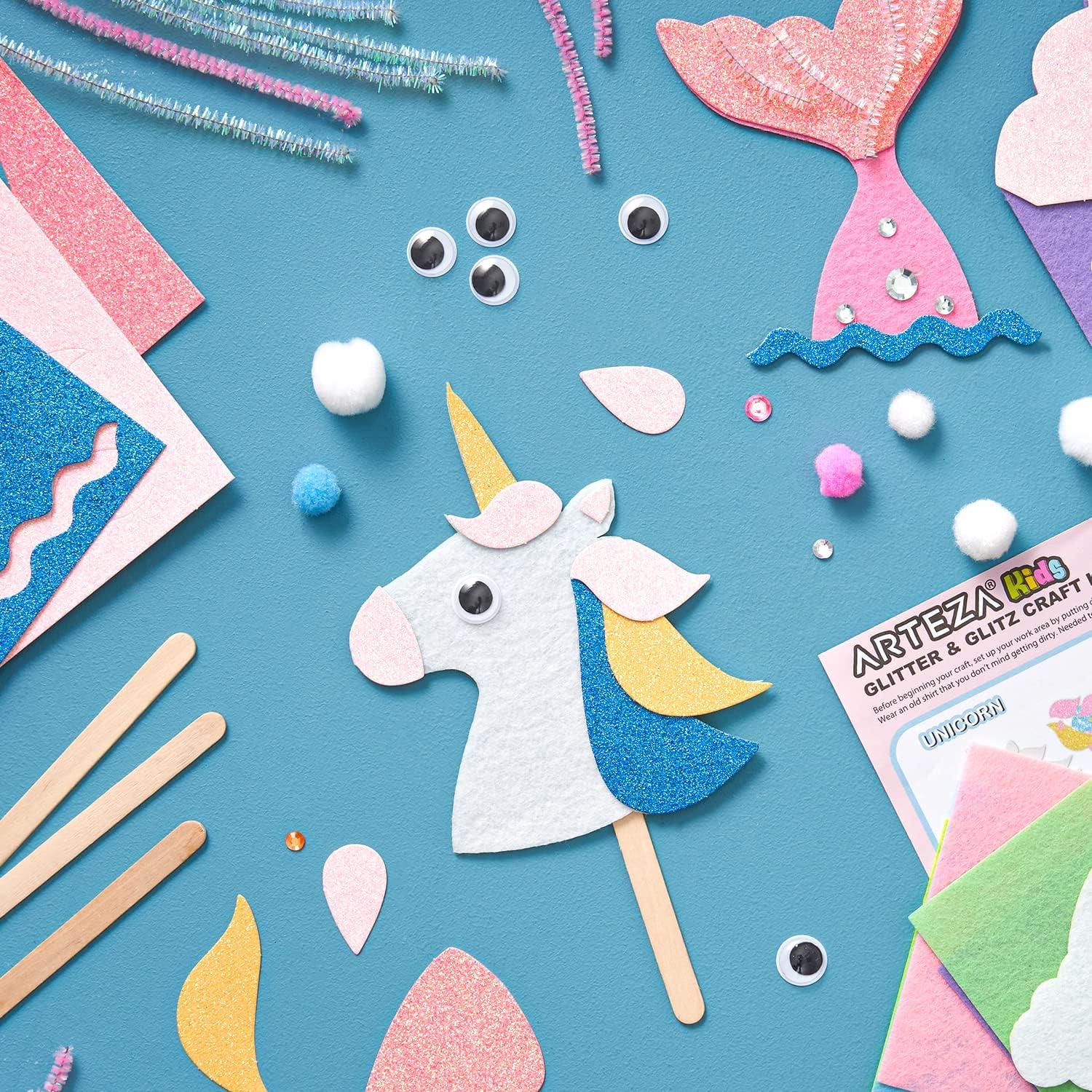 Arteza Kids Felt Kit, 422 Pieces, 21 Pre-Cut Glitter & Glitz Shapes, Assorted Felt Sheets, Glitter Mini-Pieces, Chenille Stems, and Accessories, Educational Kids’ Craft Supplies to Inspire Creativity(422 Pieces)