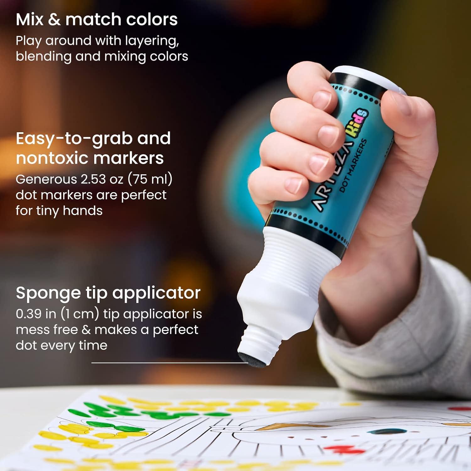 Arteza Kids Dot Markers with Activity Book, 6 Washable Bingo Daubers & 50-Page Book, Non-Toxic Art Supplies for Toddlers and Preschool Learning(Math  Puzzles & Games)