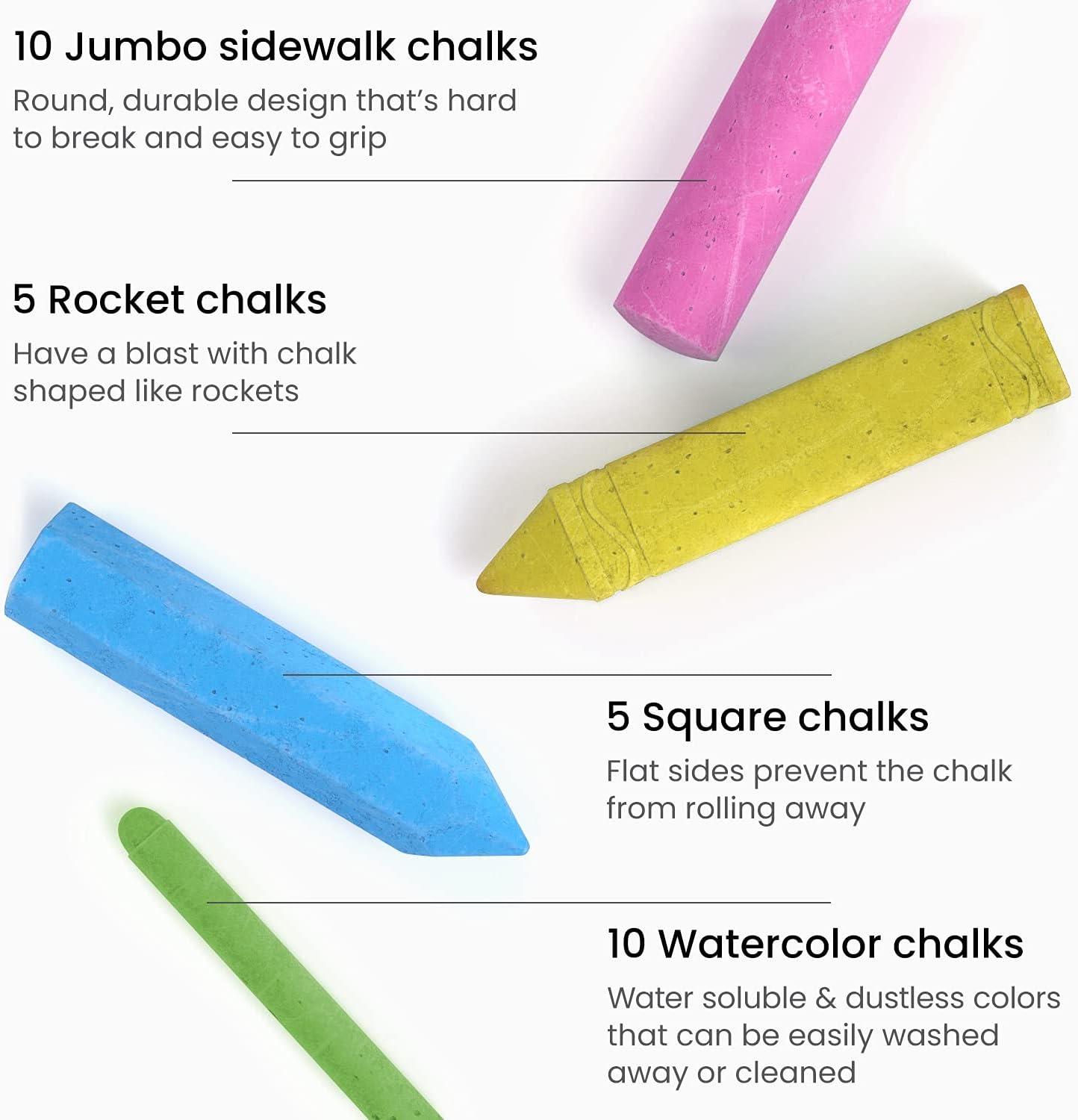Arteza Kids Sidewalk Chalk and Stencil Set, 32 Pieces, Jumbo, Rocket, and Egg Chalks(Pink)