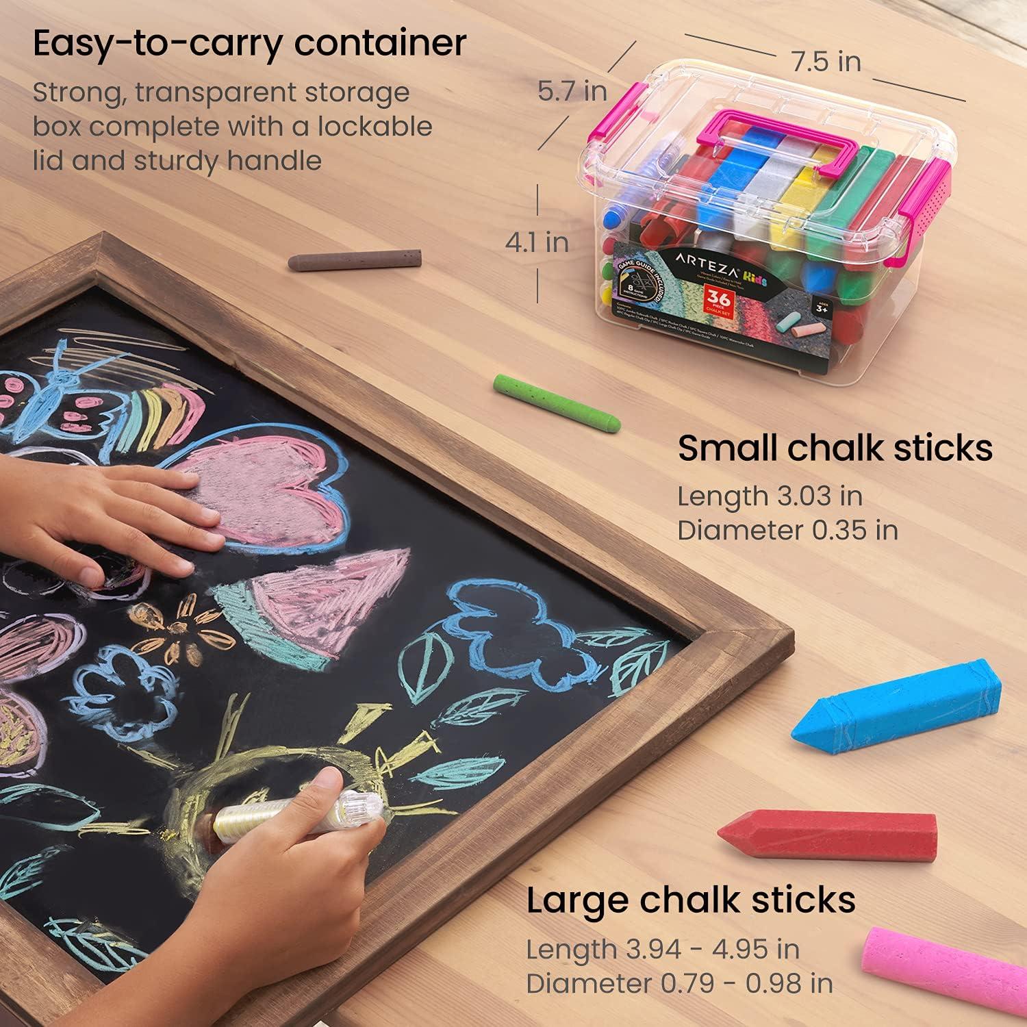 Arteza Kids Sidewalk Chalk and Stencil Set, 32 Pieces, Jumbo, Rocket, and Egg Chalks(Pink)
