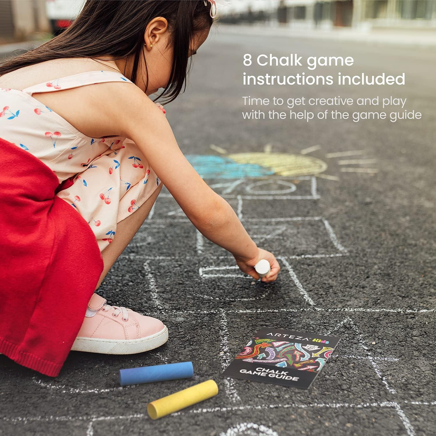 Arteza Kids Sidewalk Chalk and Stencil Set, 32 Pieces, Jumbo, Rocket, and Egg Chalks(Pink)