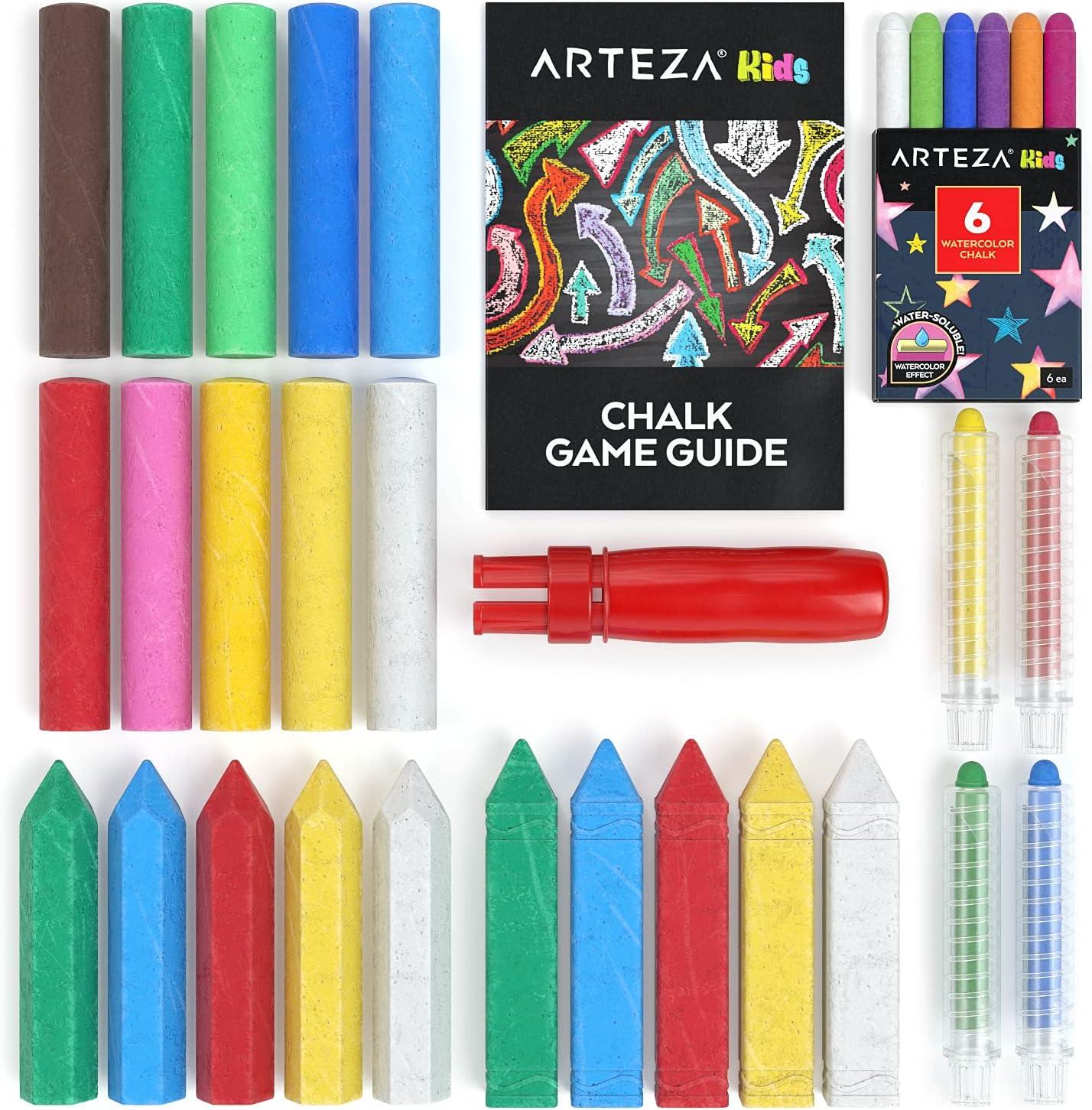 Arteza Kids Sidewalk Chalk and Stencil Set, 32 Pieces, Jumbo, Rocket, and Egg Chalks(Pink)