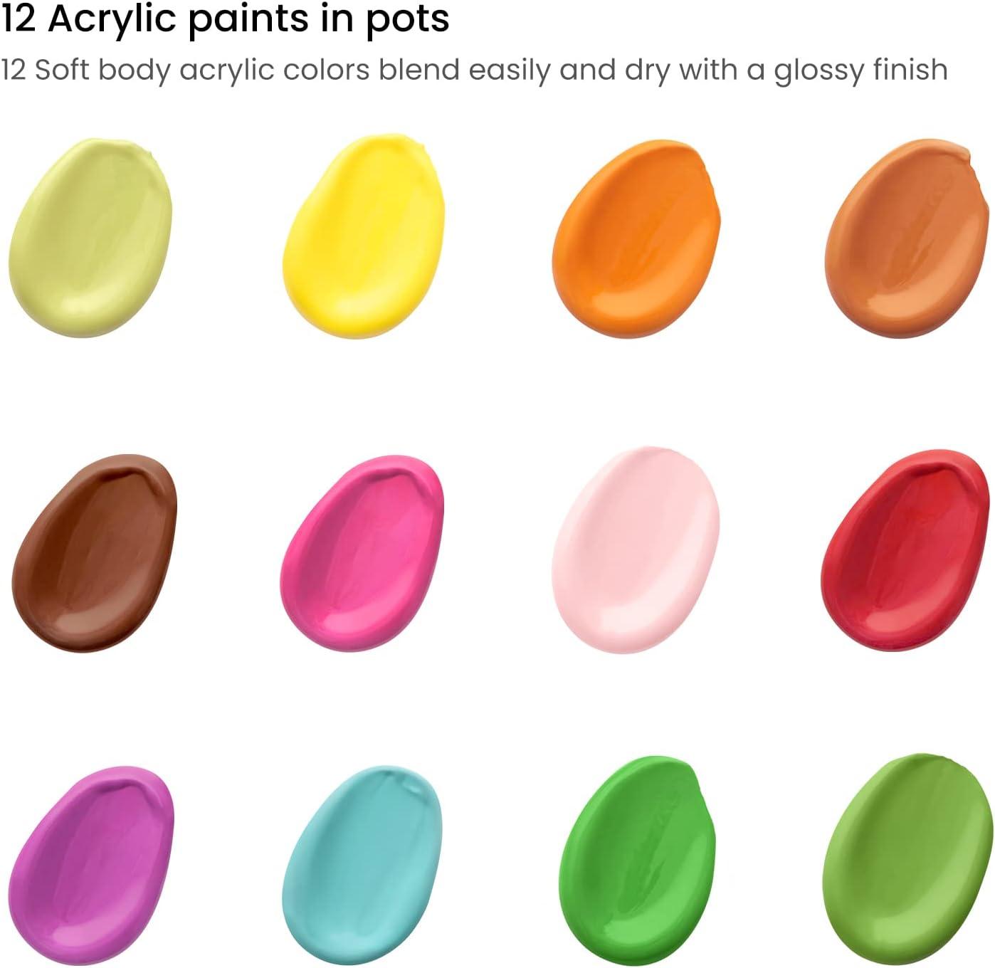Arteza Kids Nature Painting Kit, 4 Canvases 3 x 3 Inches, 4 Easels, 12 Acrylic Paints, 2 Paint Brushes, 1 Palette, Kids Activities for Ages 6 and Up(Nature)