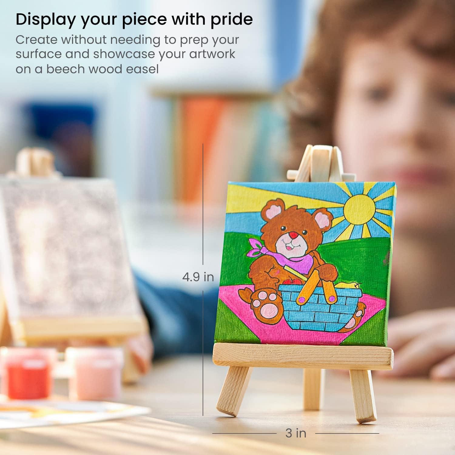 Arteza Kids Nature Painting Kit, 4 Canvases 3 x 3 Inches, 4 Easels, 12 Acrylic Paints, 2 Paint Brushes, 1 Palette, Kids Activities for Ages 6 and Up(Nature)