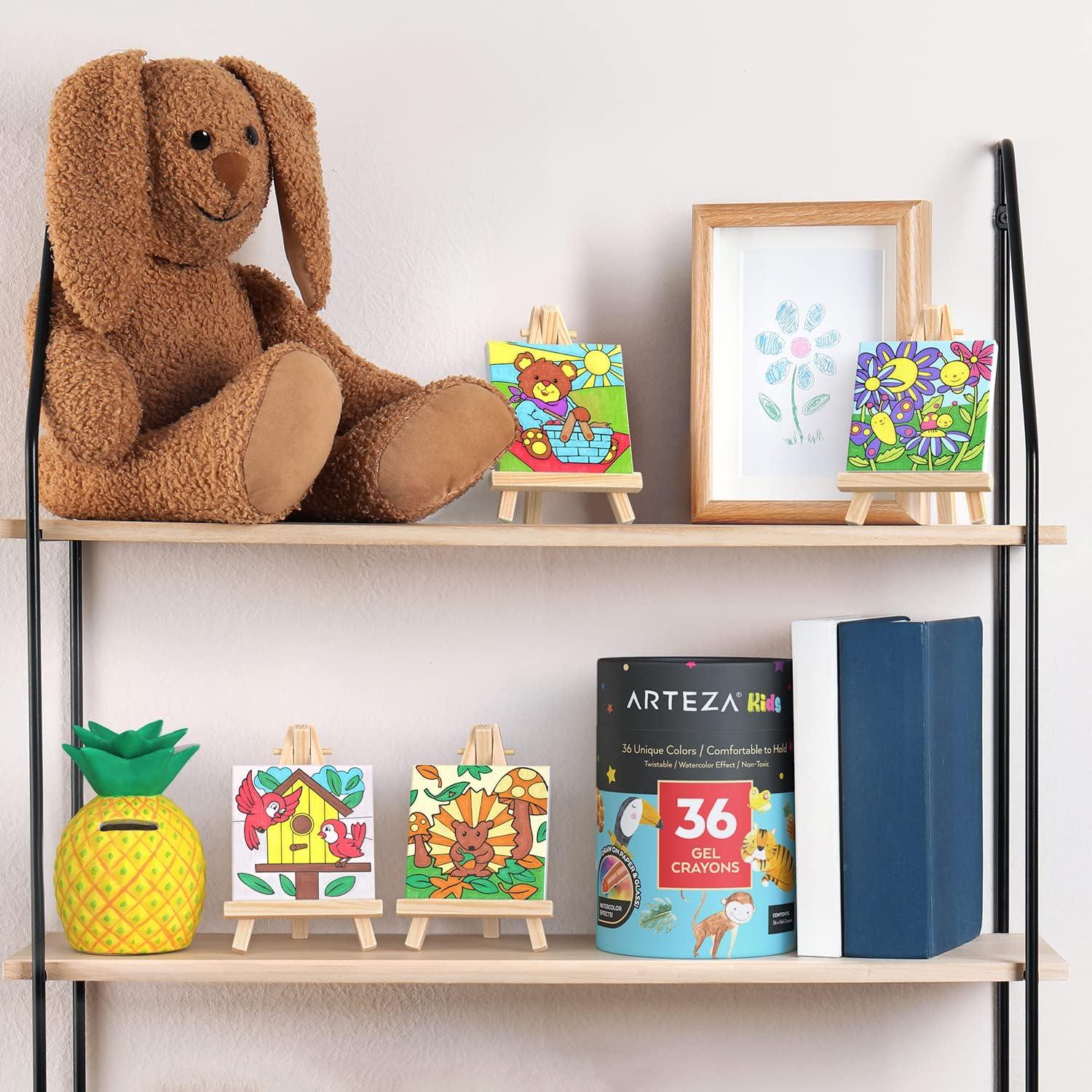 Arteza Kids Nature Painting Kit, 4 Canvases 3 x 3 Inches, 4 Easels, 12 Acrylic Paints, 2 Paint Brushes, 1 Palette, Kids Activities for Ages 6 and Up(Nature)