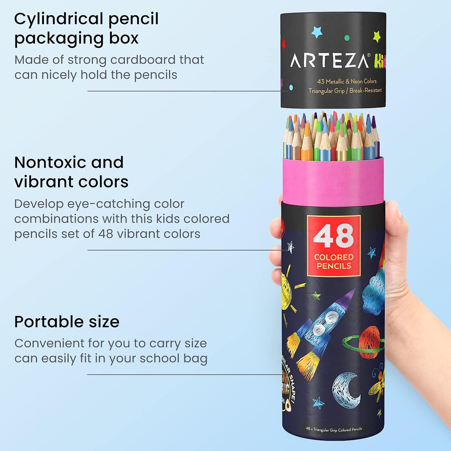 ARTEZA Scented Colored Pencils for Kids, 24 Triangle Pre-Sharpened Non-Toxic Smelly Pencils, for School Drawing, Arts & Crafts(Metallic)