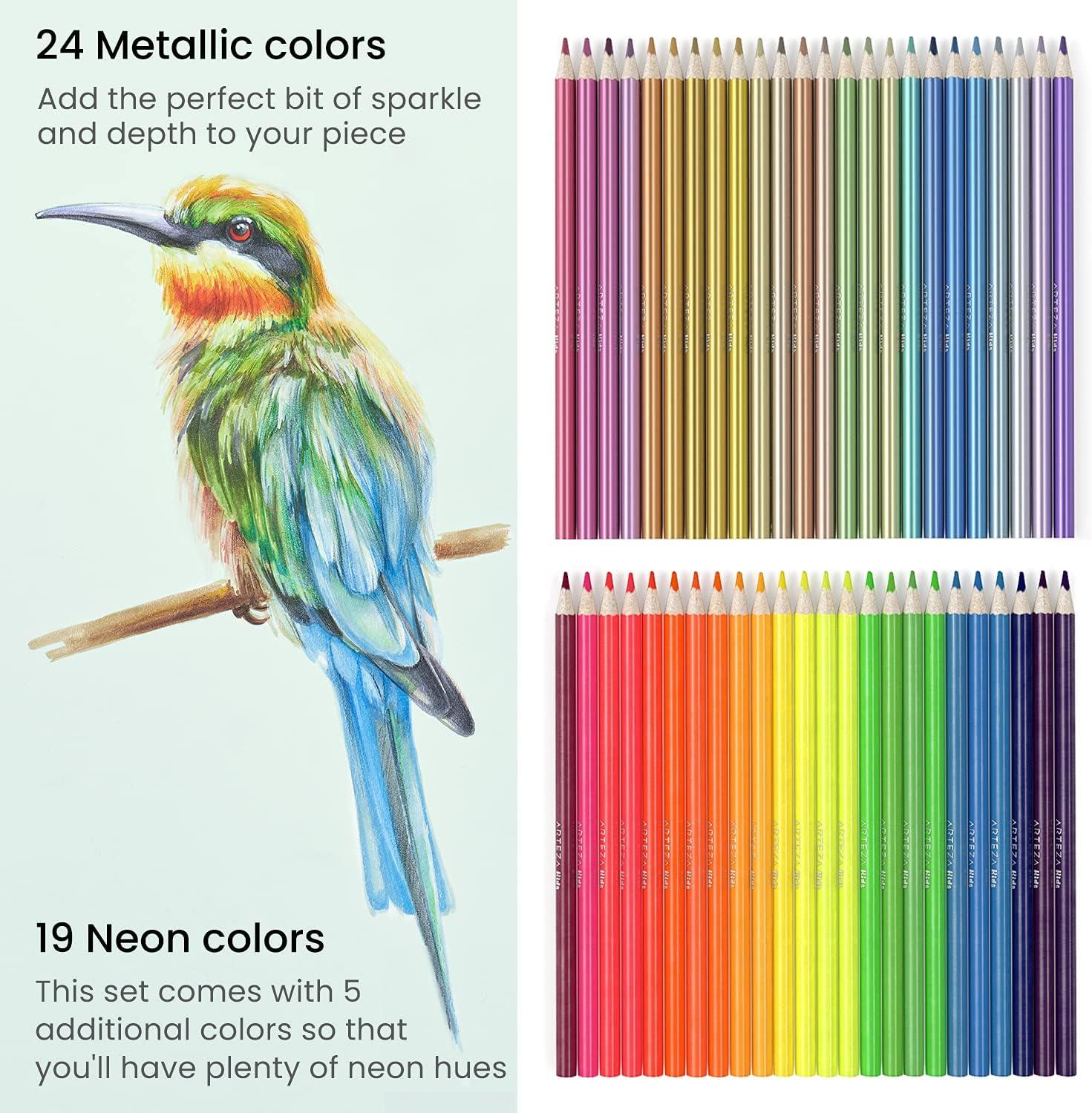 ARTEZA Scented Colored Pencils for Kids, 24 Triangle Pre-Sharpened Non-Toxic Smelly Pencils, for School Drawing, Arts & Crafts(Metallic)