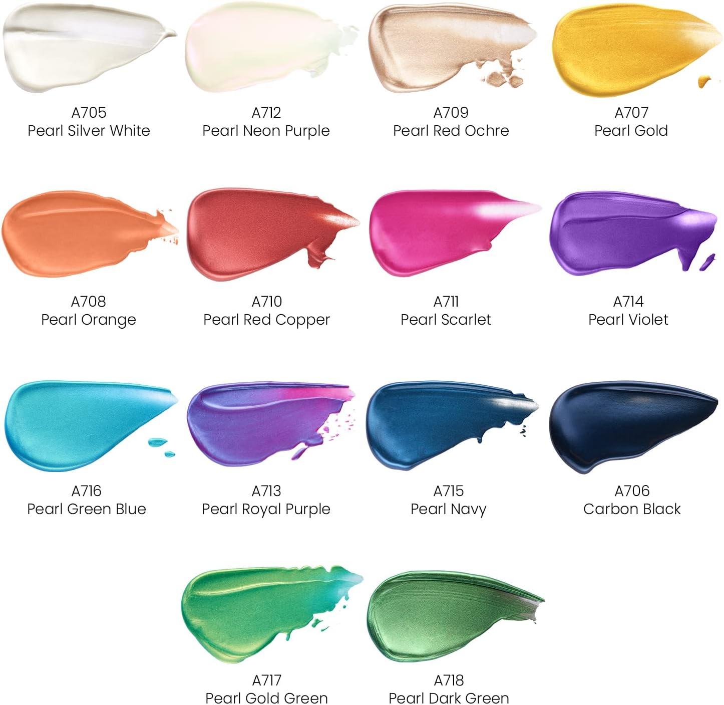 Arteza Pearlescent Acrylic Paint Set of 14, 2 fl oz Bottles, Quick-Drying Pearl Craft Paint, Art Supplies for Paper, Canvas, Wood, Glass Paper