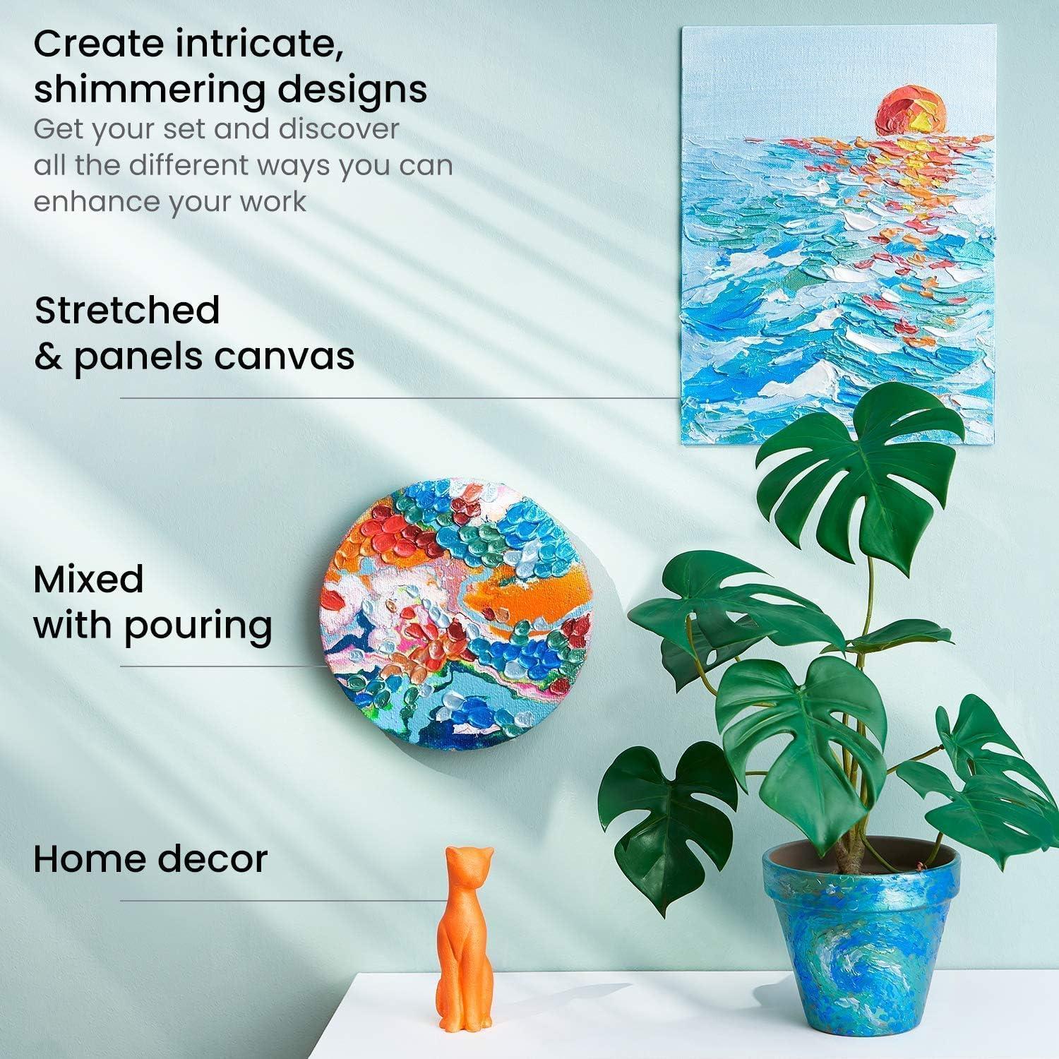 ARTEZA Metallic Acrylic Paint Set of 8 Classic Elements and Set of 8 Vibrant Essentials Tones Bundle, Painting Art Supplies for Artist, Hobby Painters & Beginners
