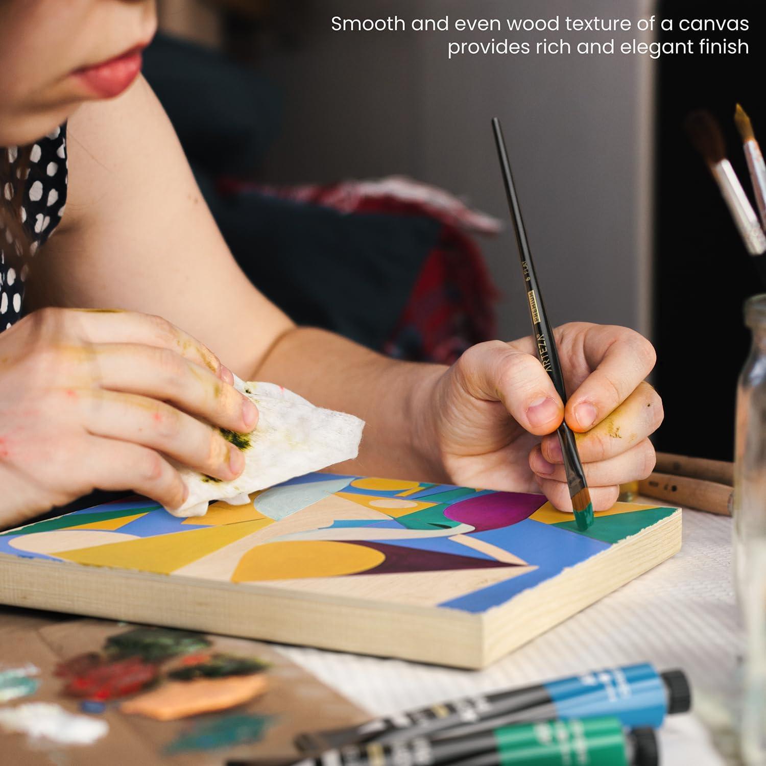 ARTEZA Wood Painting Set with Acrylic Paint, Foam Paint Brushes for Acrylic Painting, Stencils, Wood Canvas Cradle Art Boards & Painter’s Tape, Experience Box for Home Decor, Painting & Drawing