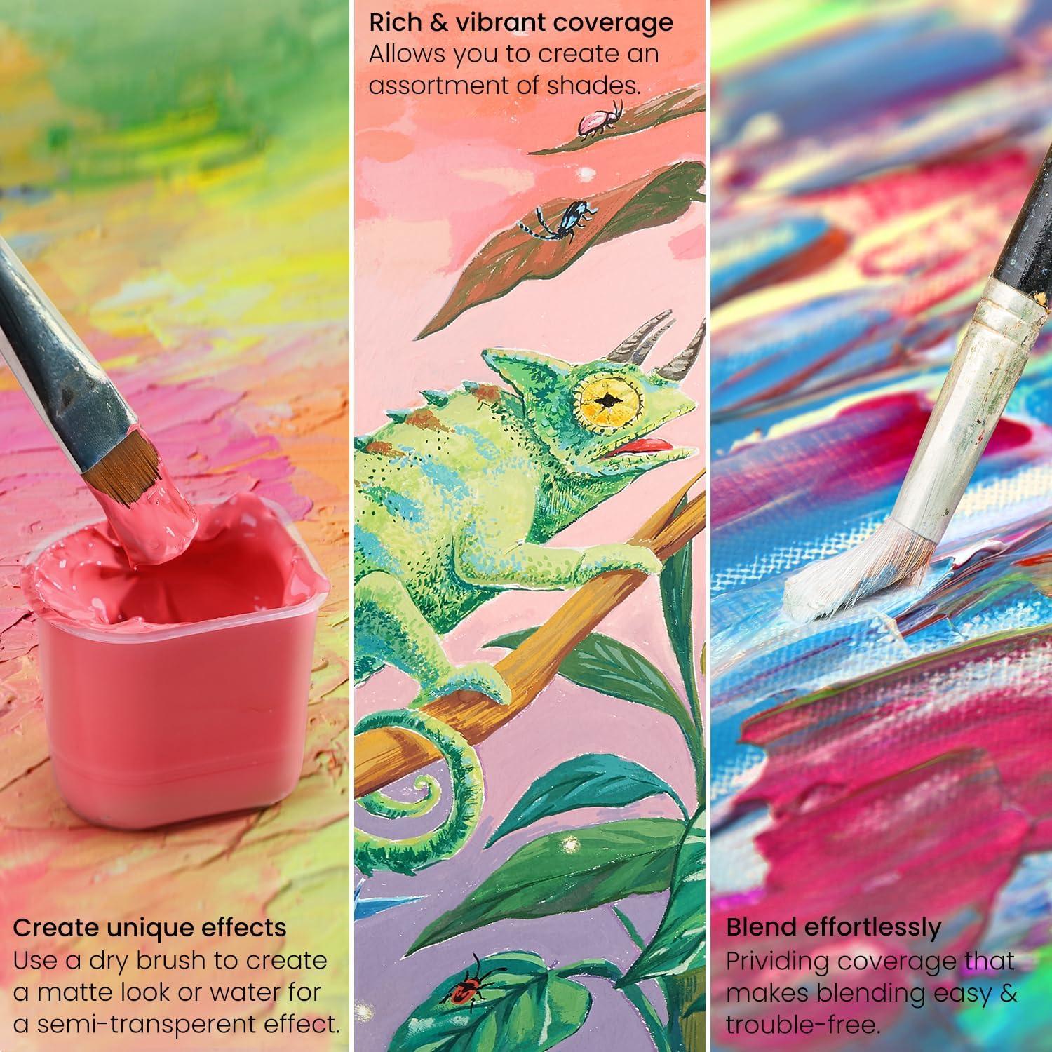 ARTEZA Gouache Paint, Set of 24 Jelly Paints, 1 fl oz (30 mL) Tubs, Opaque Gouache Set for Canvas, Paper, and Wood