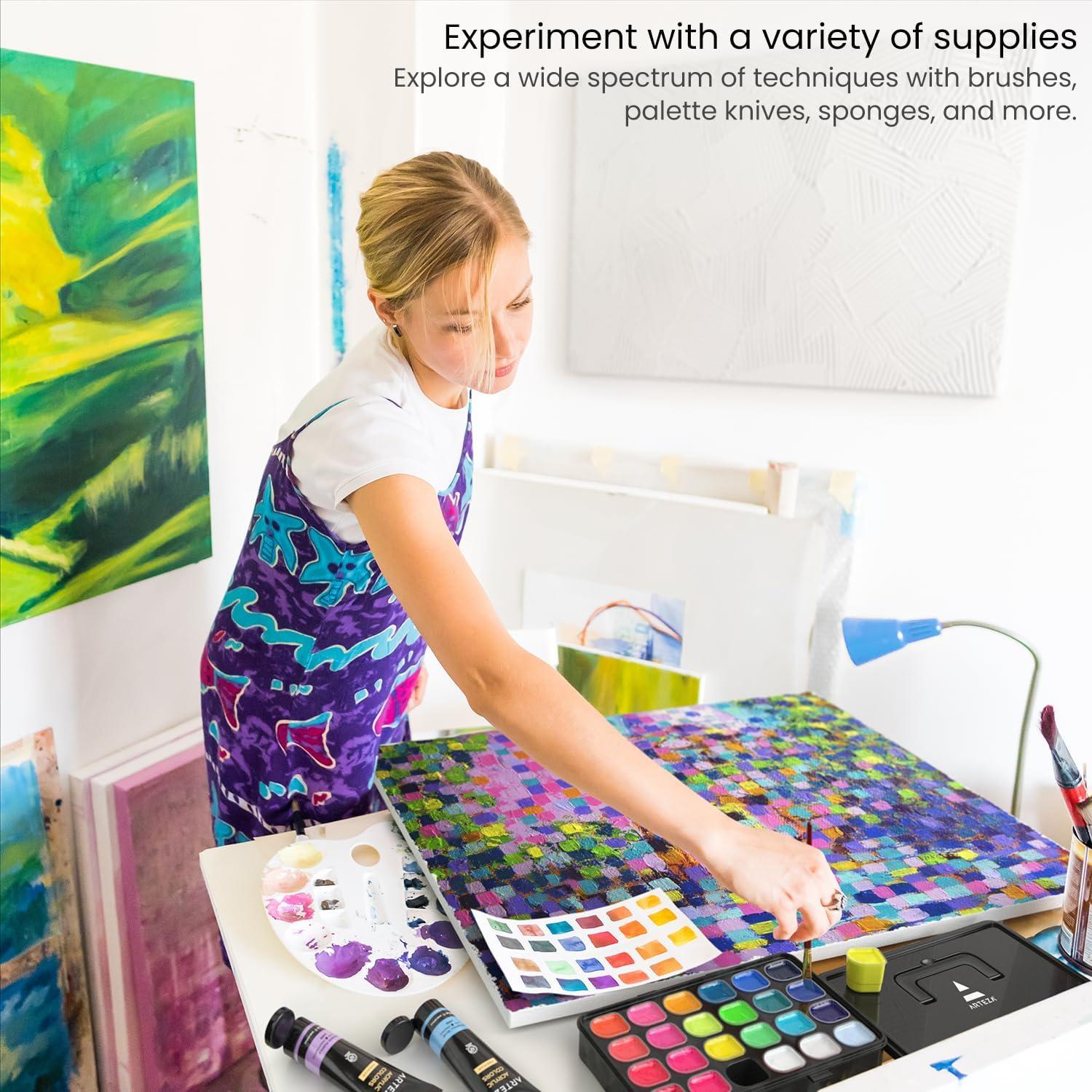 ARTEZA Gouache Paint, Set of 24 Jelly Paints, 1 fl oz (30 mL) Tubs, Opaque Gouache Set for Canvas, Paper, and Wood
