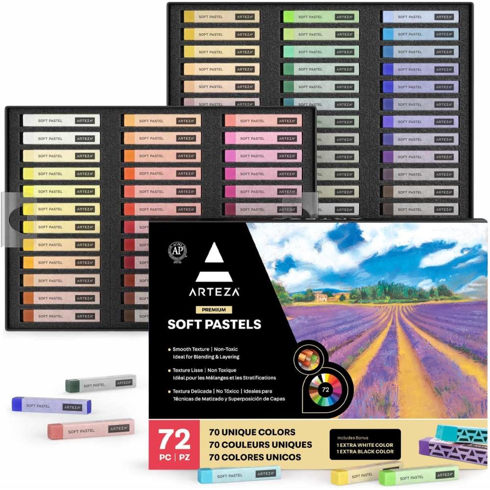 ARTEZA Soft Pastels for Artists, Set of 72 Chalk Pastels for Artists Sticks, Chalk Crayons Art Supplies for Drawing, Blending, Layering, and Shading(72 Count (Pack of 1))