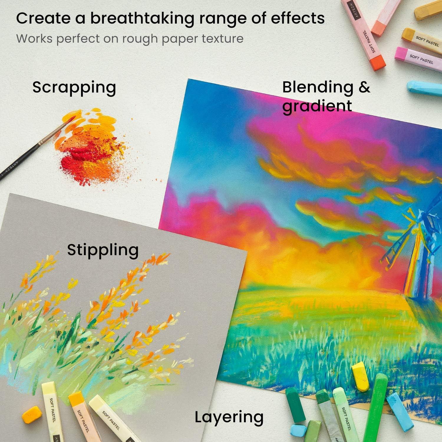 ARTEZA Soft Pastels for Artists, Set of 72 Chalk Pastels for Artists Sticks, Chalk Crayons Art Supplies for Drawing, Blending, Layering, and Shading(72 Count (Pack of 1))
