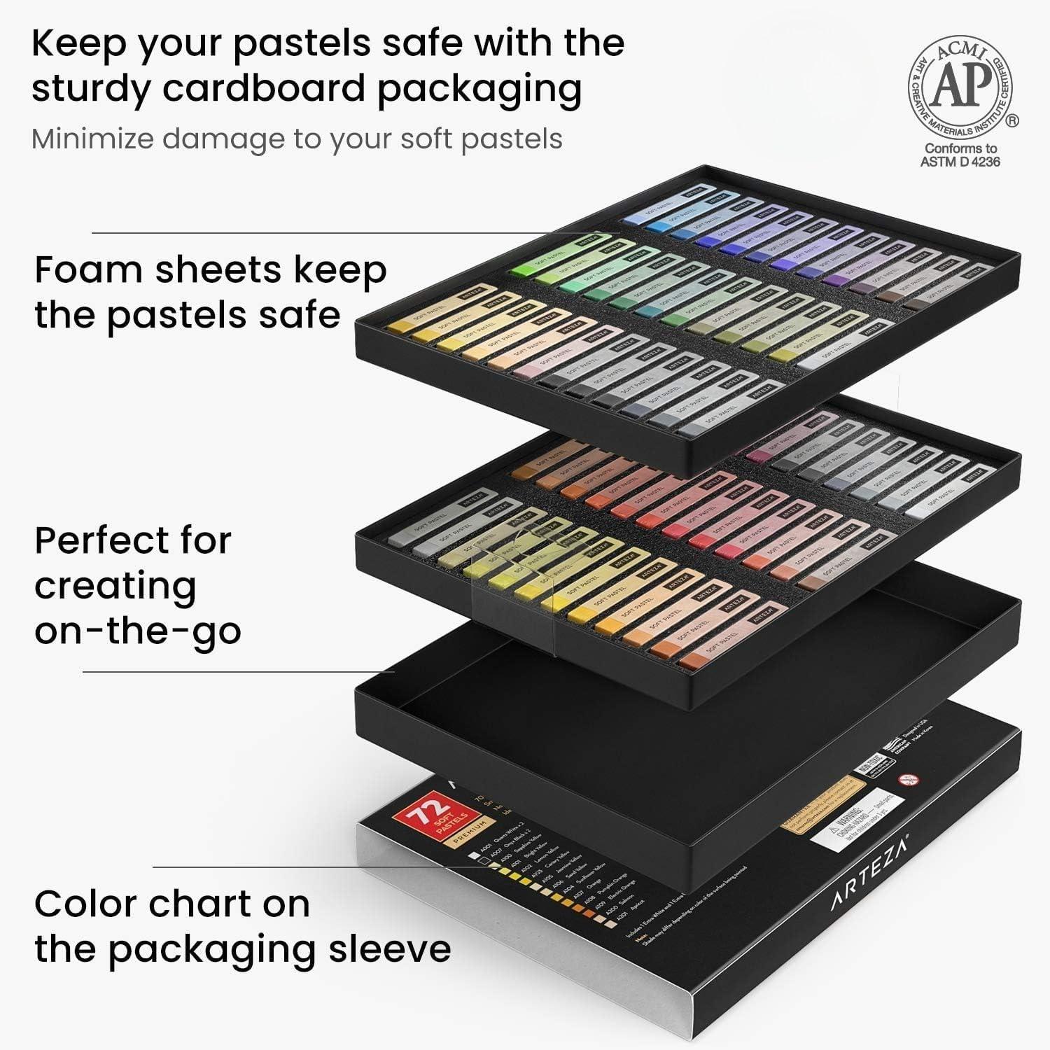 ARTEZA Soft Pastels for Artists, Set of 72 Chalk Pastels for Artists Sticks, Chalk Crayons Art Supplies for Drawing, Blending, Layering, and Shading(72 Count (Pack of 1))
