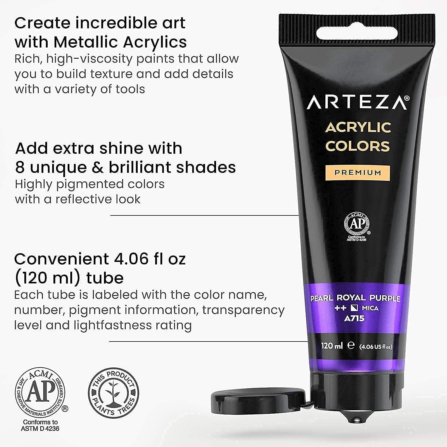 ARTEZA Metallic Acrylic Paint Bundle: Jewel and Essentials Colors, Painting Art Supplies for Artist, Hobby Painters & Beginners