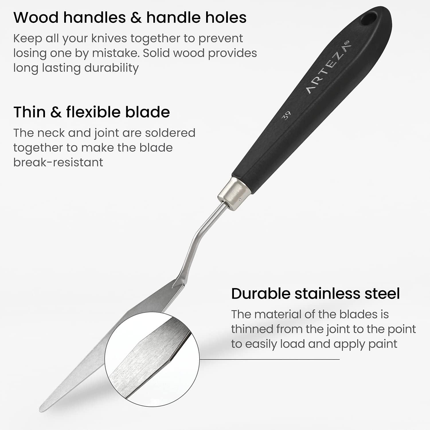 Arteza Palette Knife, Size No. 17, Durable Flexible Stainless-Steel Blade & Break-Resistant Wooden Handle, Art Supplies for Oil and Acrylic Painting(Sizes #1  #7  #15  #17  #21  #23  #25  #39)