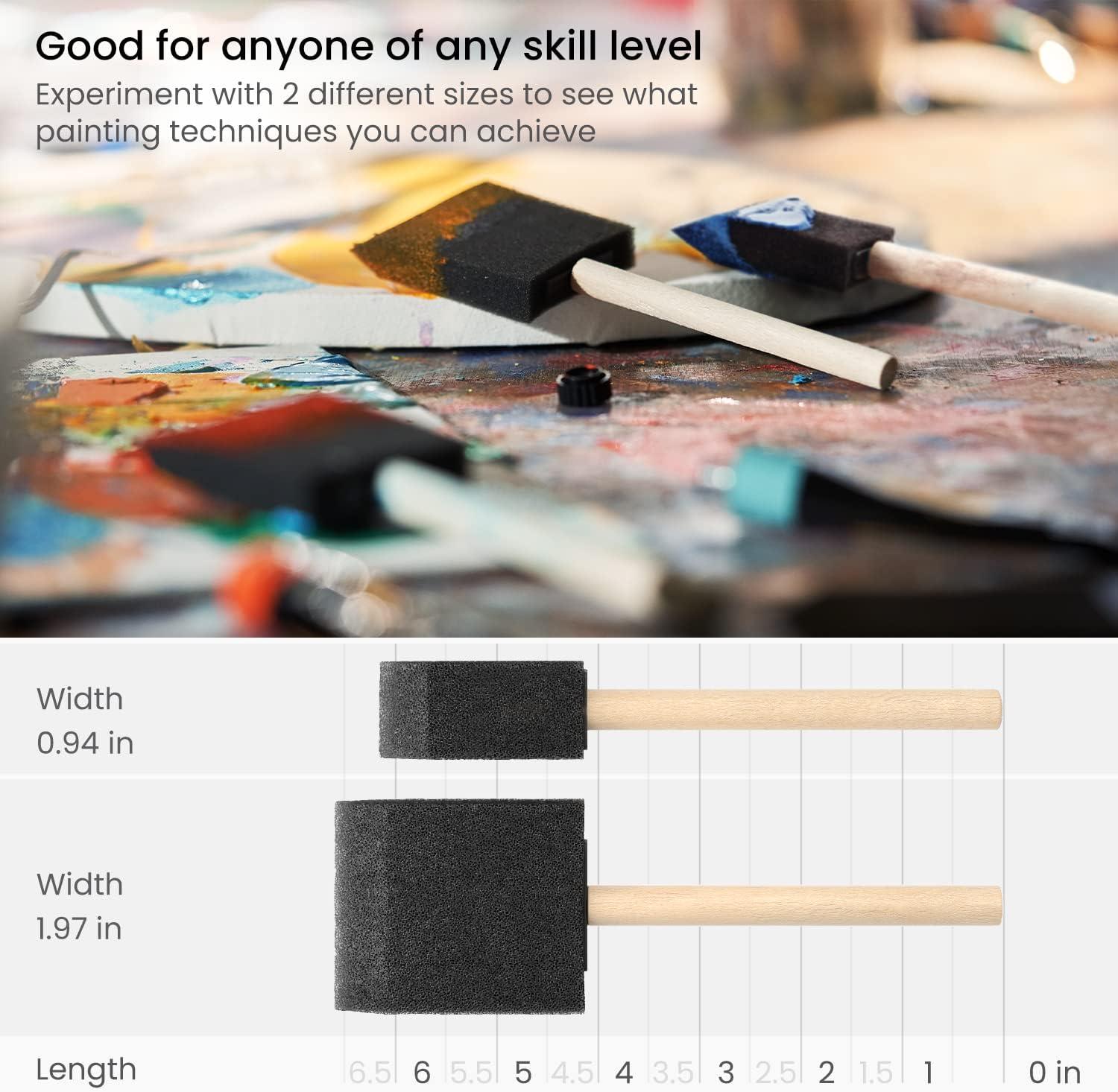 ARTEZA Foam Paint Brushes, Set of 50, Includes 25 x 1 Inch & 25 x 2 Inch Sponge Brushes