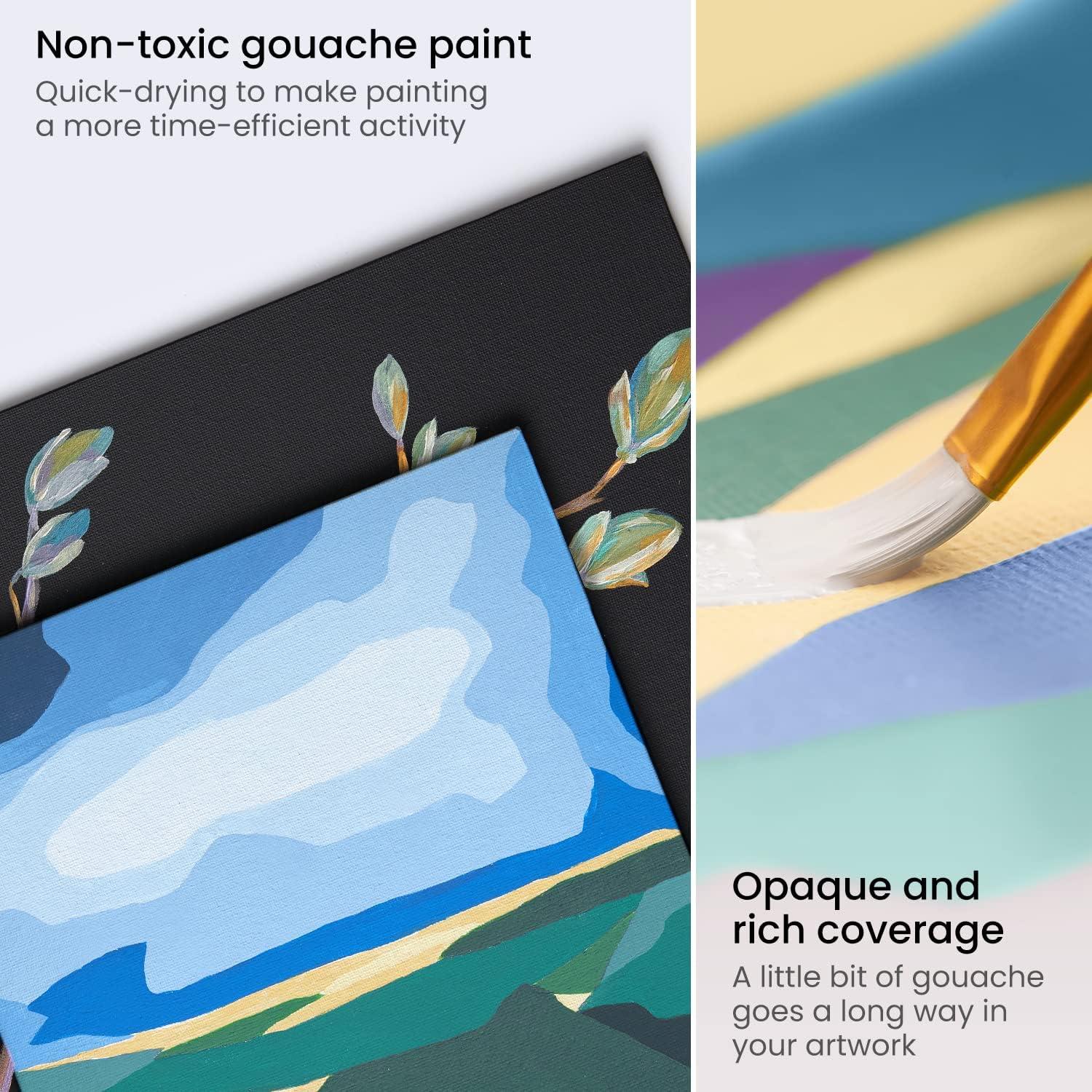 ARTEZA Gouache Paint, 12 Colors, Sea Tones, 0.4 US fl oz Tubes, Opaque Water-Based Paint for Canvas and Paper, Art Supplies for Professionals, Students
