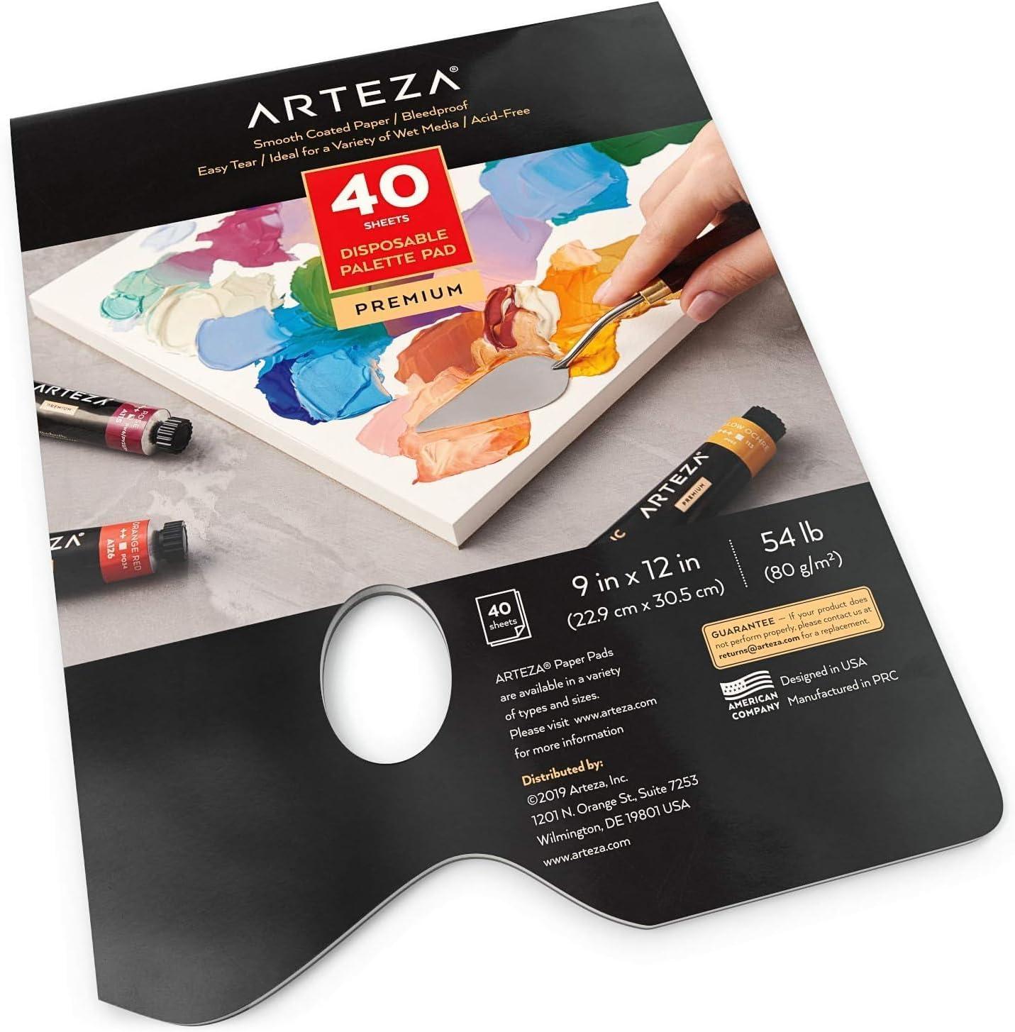 ARTEZA Disposable Palette Paper Pad, 9×12 Inch, Pack of 2, 80 Sheets, 54 lb, Glue-Bound, Bleed-Proof Paint Palette with Thumb Hole(9×12 Inch  Pack of 1)