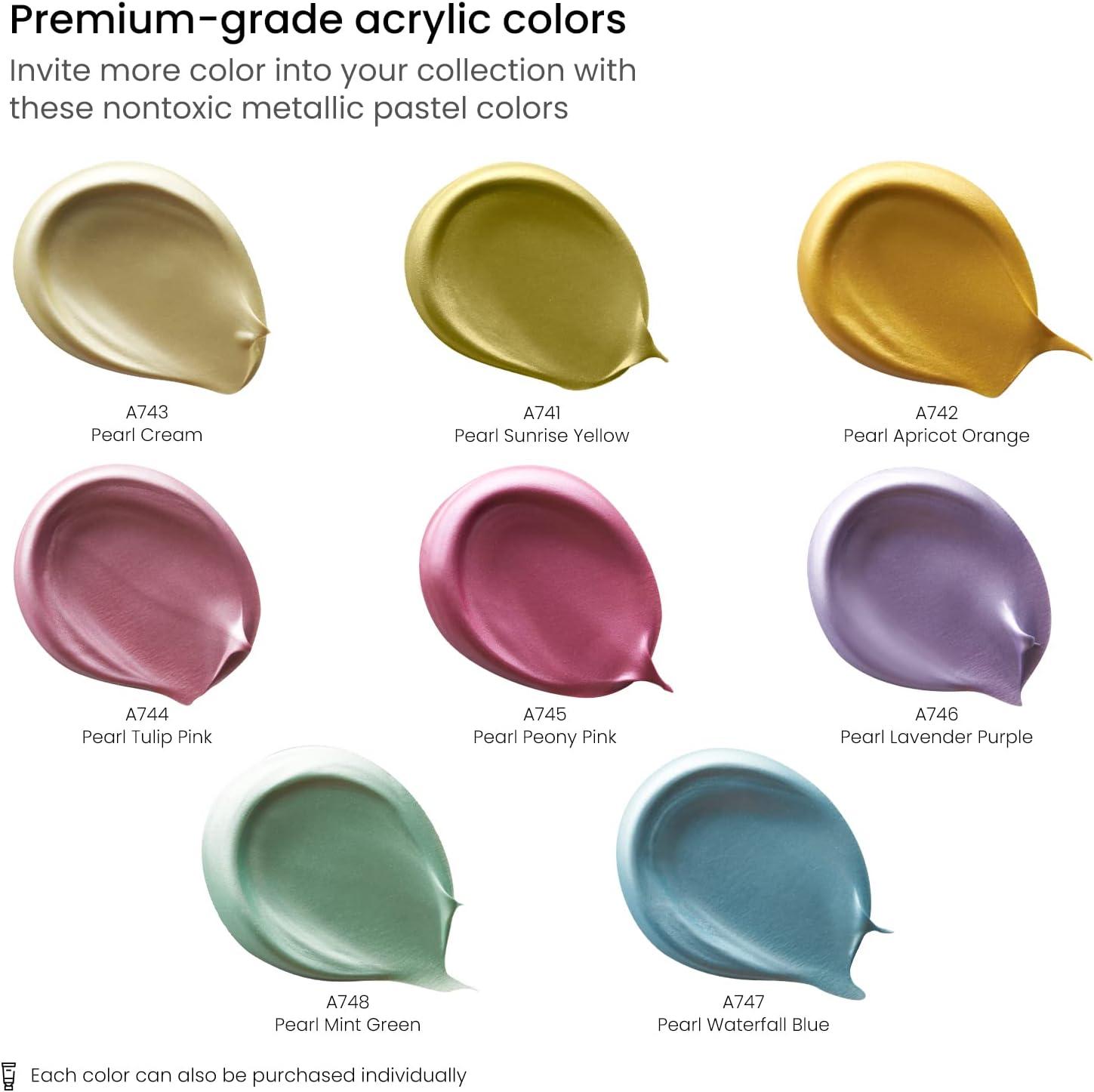 ARTEZA Pastel Acrylic Paint, Set of 8, Metallic Tones, 4.06 fl oz Tubes, High Viscosity Water-Based Paint, Glossy Finish, Art Supplies for Painting Paper, Canvas, Wood and Fabric, and DIY Projects(8 x 120ml (4.06 fl oz) Pastel)