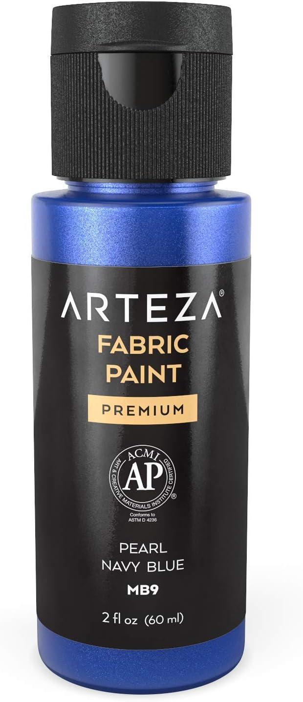 ARTEZA Metallic Fabric Paint, Set of 14, Permanent Paint, Textile Paint for Drawing on T-Shirts, Denim, Cotton, Linen, and Mixed Fabrics