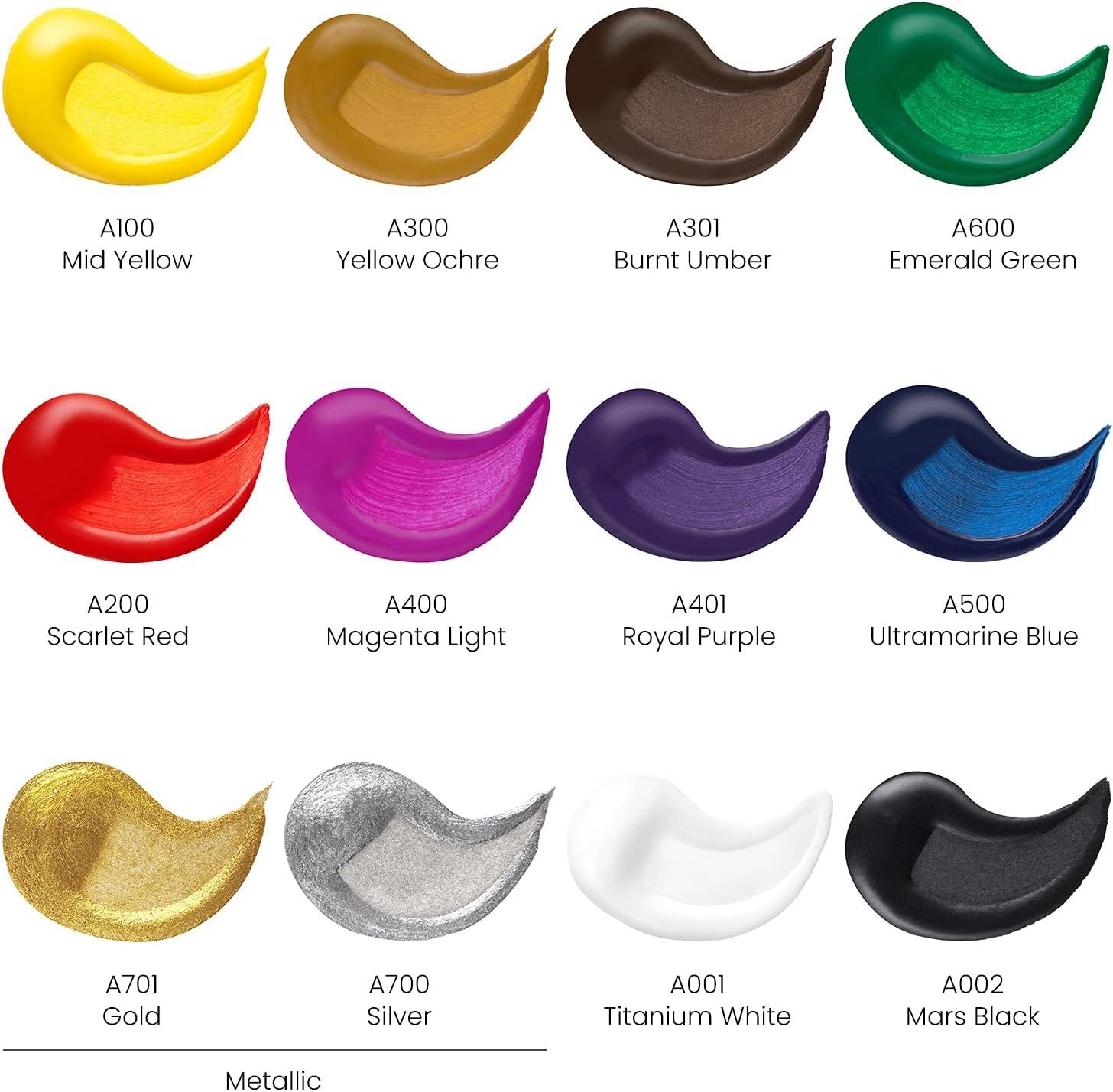 ARTEZA Acrylic Leather Paint, Set of 12, 1 fl oz Bottles, Water-Resistant Fabric Paint for Shoes, Art Supplies for Painting Furniture, Clothes, Belts, Wallets, and Bags