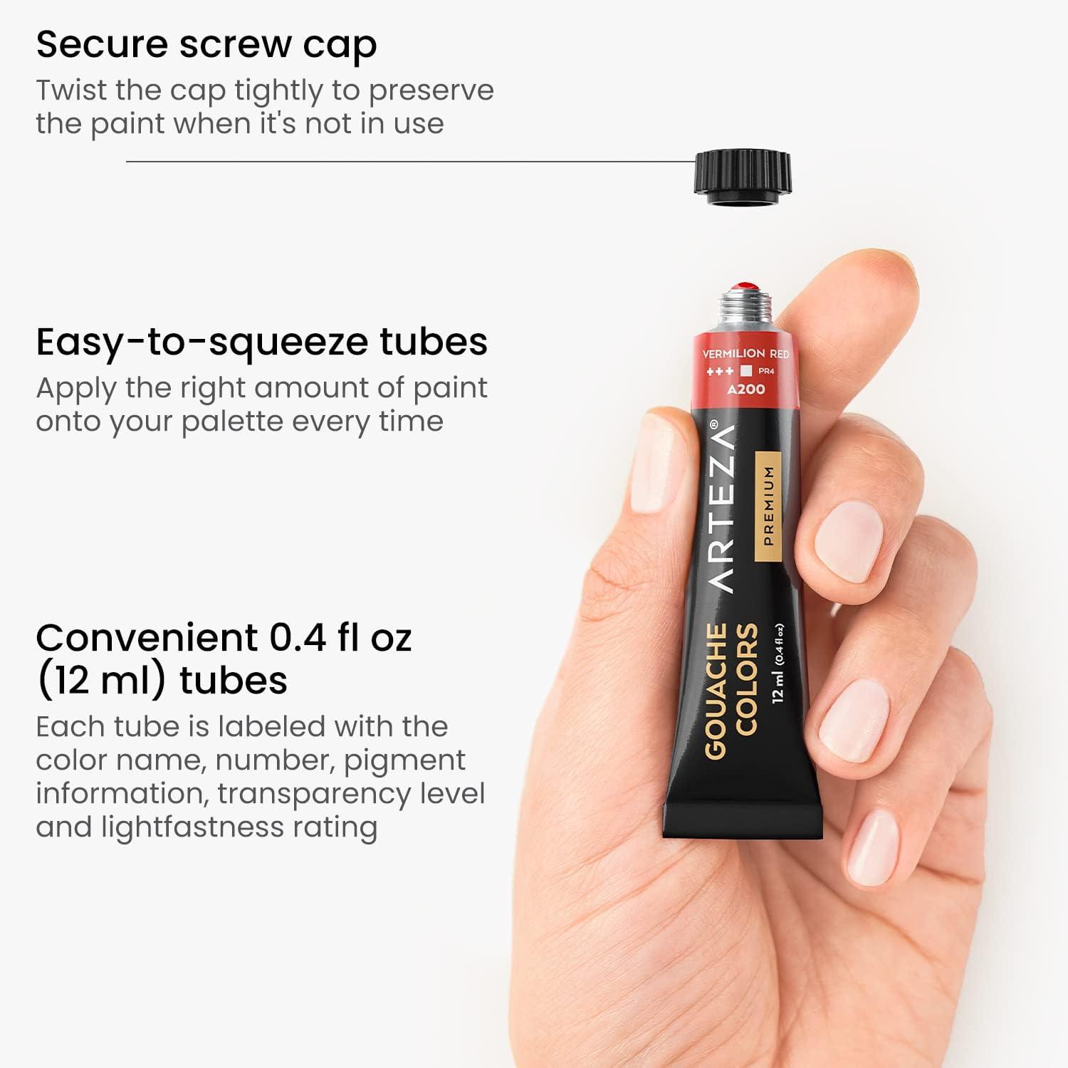 Arteza Gouache Paint, 12 Colors, Skin Tones, 0.4 US fl oz Tubes, Opaque Water-Based Paint for Canvas and Paper, Art Supplies for Professionals, Students