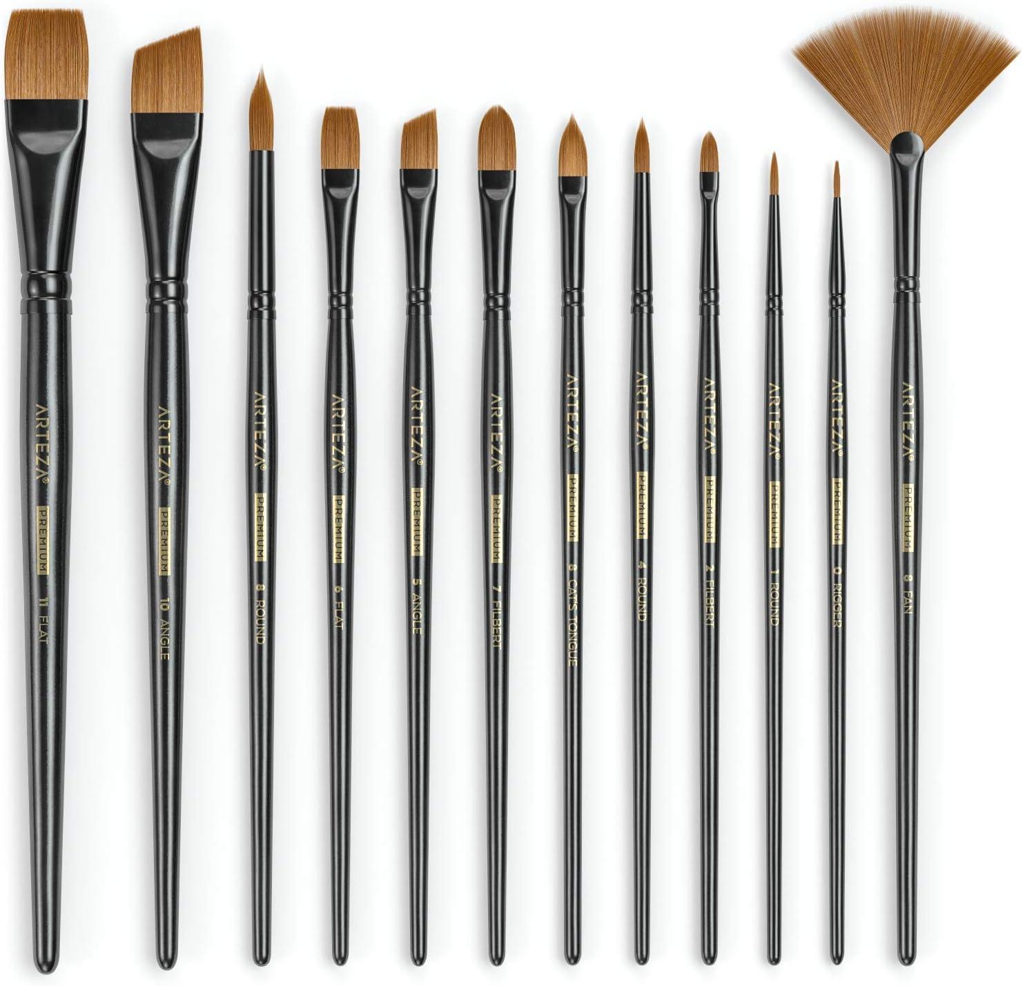 ARTEZA Paint Brush Set, 72 Brushes with Foam, Flat & Detail Tips, Mixed Handles, Art Brushes for Watercolor, Acrylic on Canvas, Paper or Wood(Acrylic & Oil)