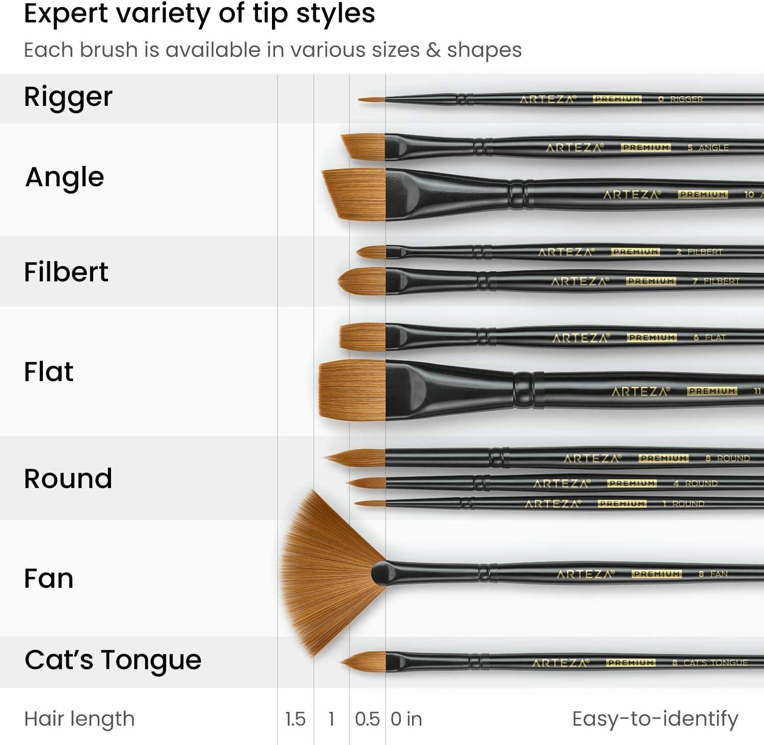 ARTEZA Paint Brush Set, 72 Brushes with Foam, Flat & Detail Tips, Mixed Handles, Art Brushes for Watercolor, Acrylic on Canvas, Paper or Wood(Acrylic & Oil)