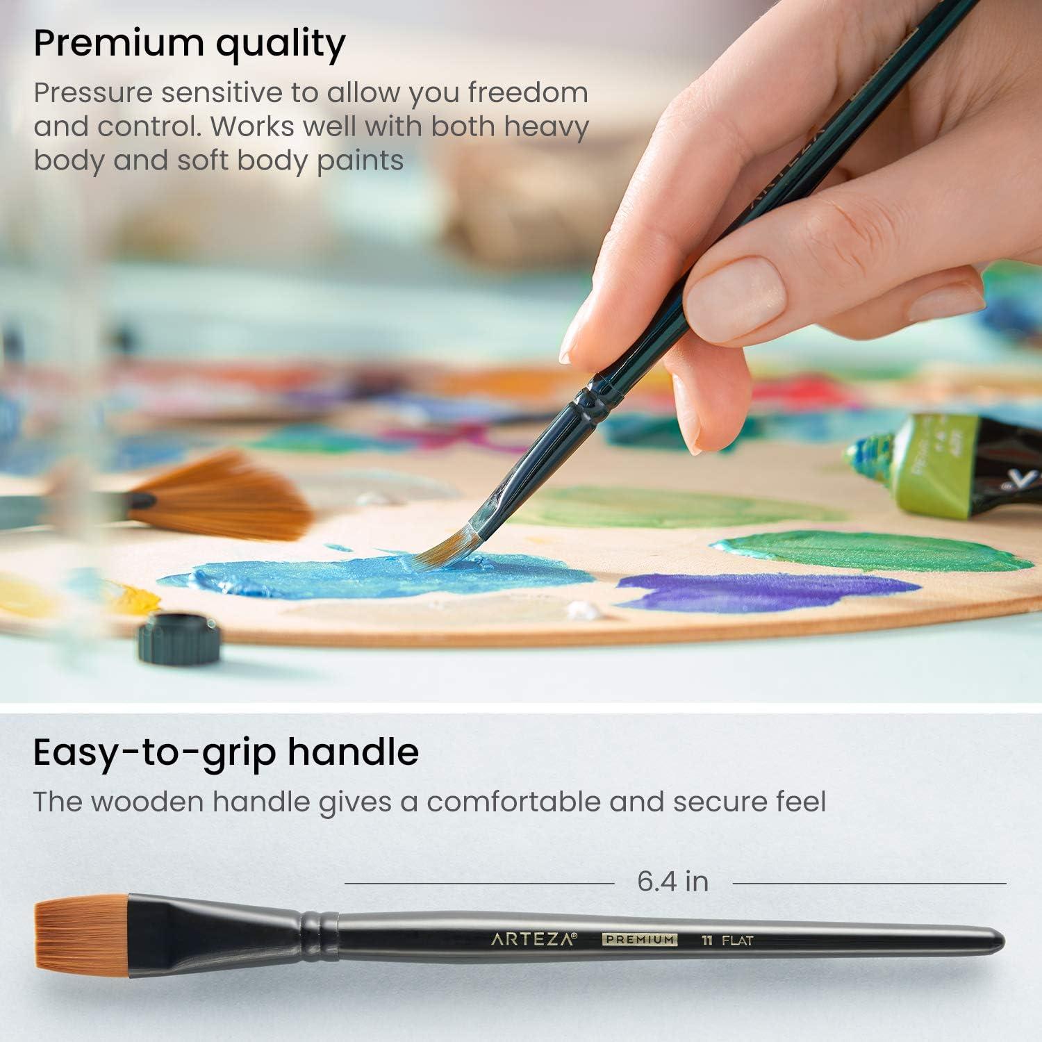 ARTEZA Paint Brush Set, 72 Brushes with Foam, Flat & Detail Tips, Mixed Handles, Art Brushes for Watercolor, Acrylic on Canvas, Paper or Wood(Acrylic & Oil)