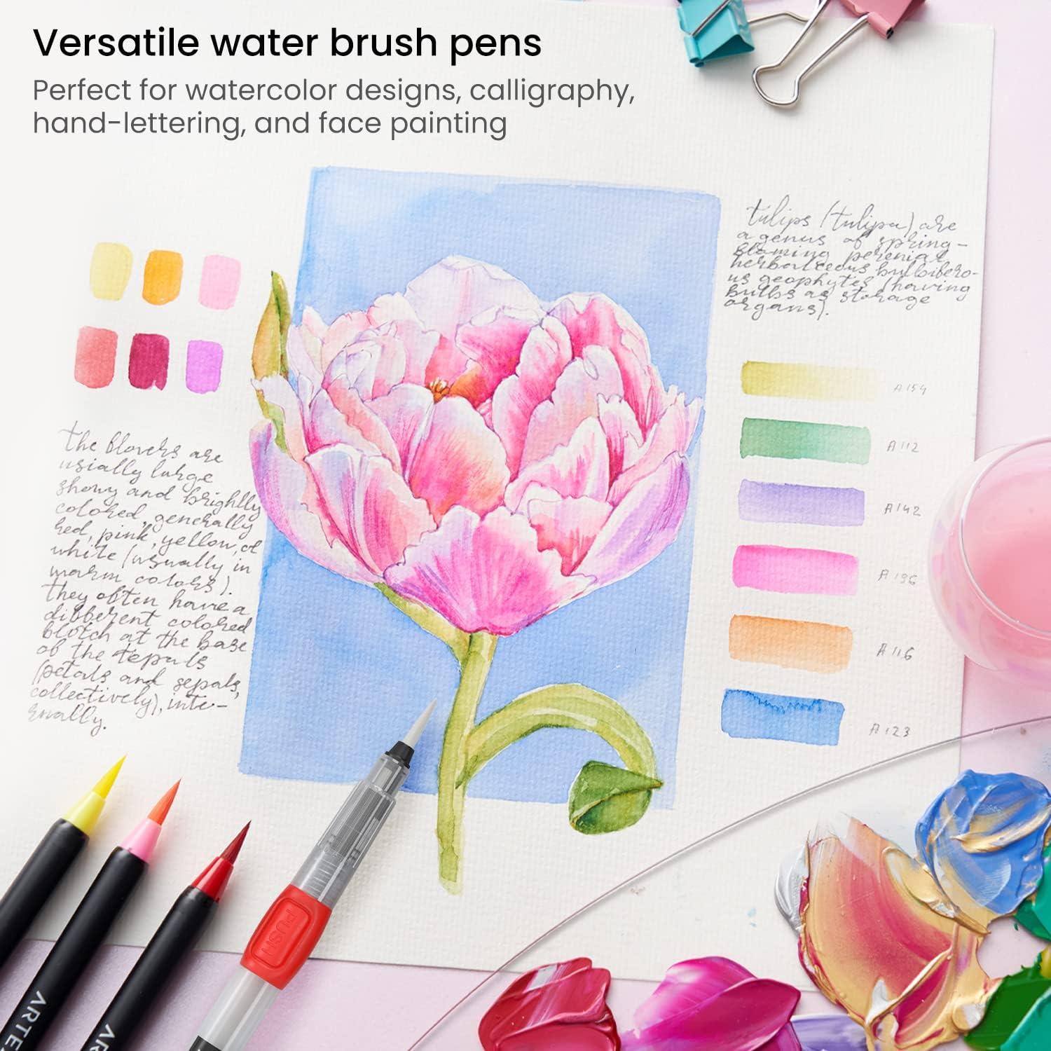 ARTEZA Water Brush Pen, 6-Piece Set, Fine, Medium & Broad Tips, Refillable Self-Moistening Brushes for Painting & Lettering(1 Count (Pack of 6))
