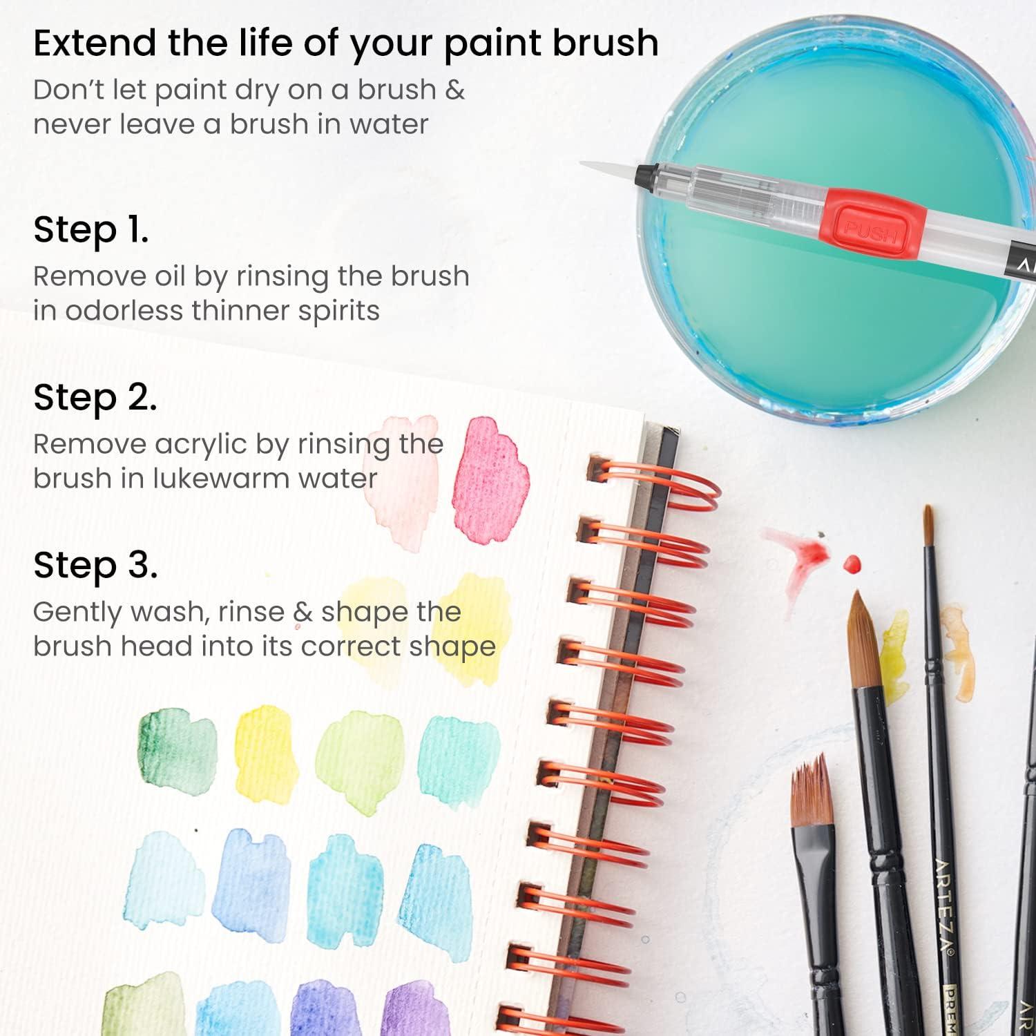 ARTEZA Water Brush Pen, 6-Piece Set, Fine, Medium & Broad Tips, Refillable Self-Moistening Brushes for Painting & Lettering(1 Count (Pack of 6))