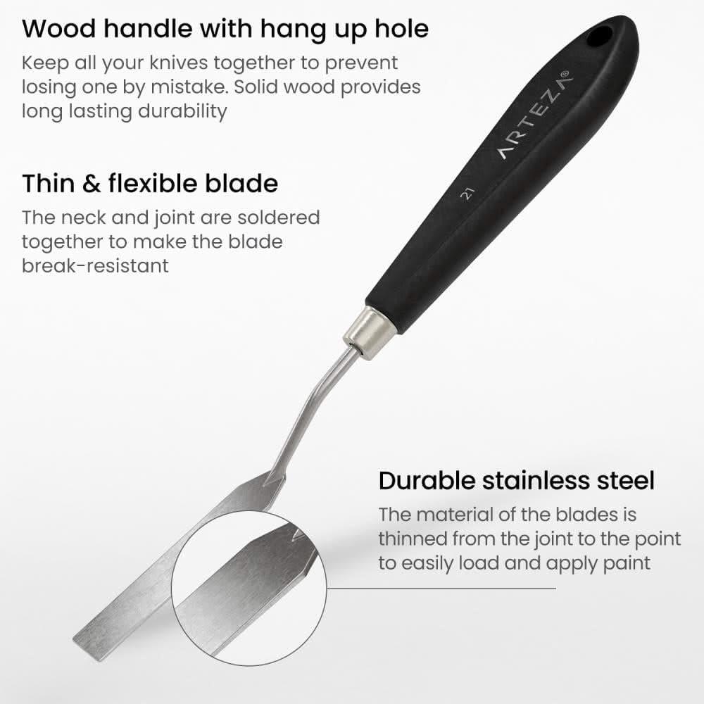 Arteza Palette Knife, Size No. 17, Durable Flexible Stainless-Steel Blade & Break-Resistant Wooden Handle, Art Supplies for Oil and Acrylic Painting(Sizes #7  #21)