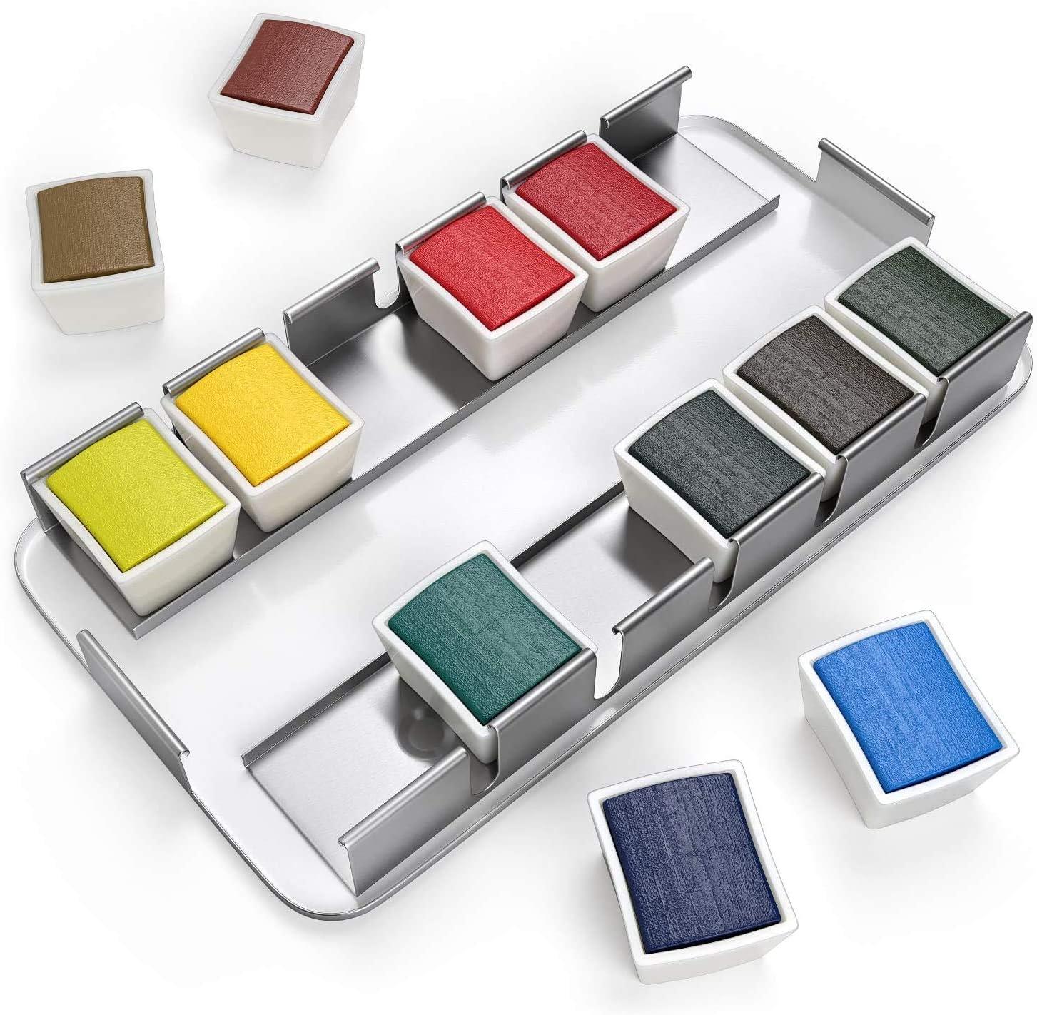 ARTEZA Watercolor Paint, Set of 12 Assorted Vibrant Colors in Half Pans, Tin Box with Water Brush Pen for Artists, and Beginners