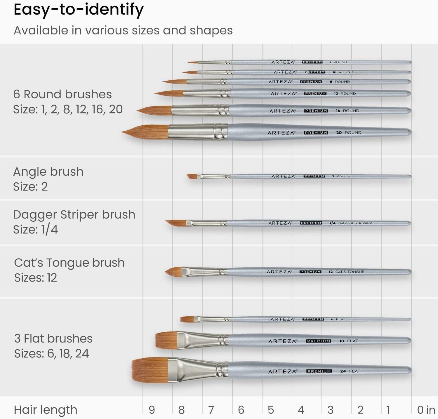 ARTEZA Paint Brush Set, 72 Brushes with Foam, Flat & Detail Tips, Mixed Handles, Art Brushes for Watercolor, Acrylic on Canvas, Paper or Wood(Watercolor Set)