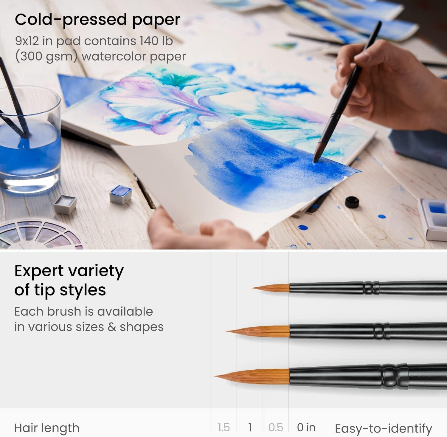 Arteza Watercolor Paint Kit, 24 Pieces, 18 Vibrant Watercolors, 3 Watercolor Brushes, Watercolor Paper Pad and Canvas, and Wooden Storage Case, Art Supplies for Painters(Watercolor)