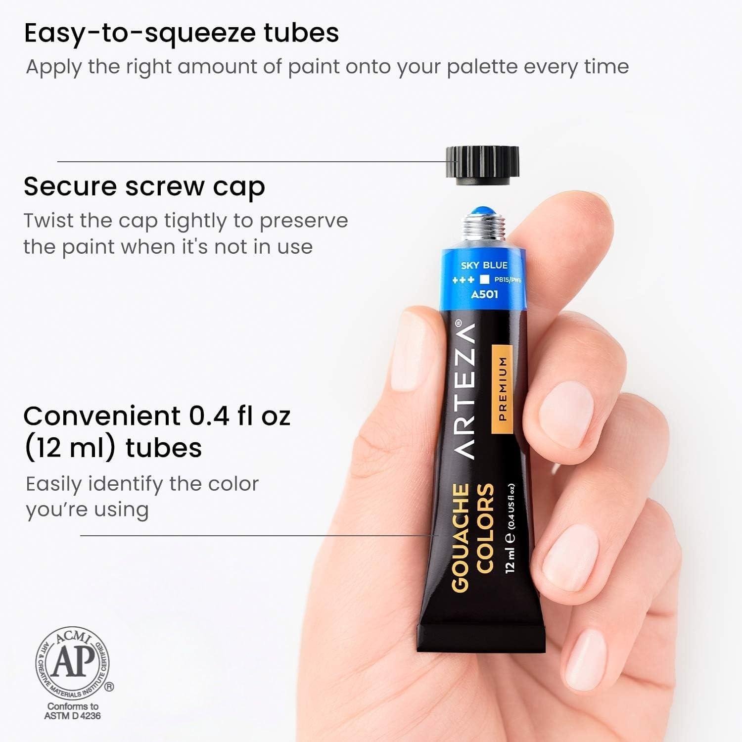ARTEZA Gouache Paint, Set of 24, 12ml/0.4 US fl oz Gouache Paint Tubes, Gouache Set for Adults and Students(Set of 24 Assorted Tones)