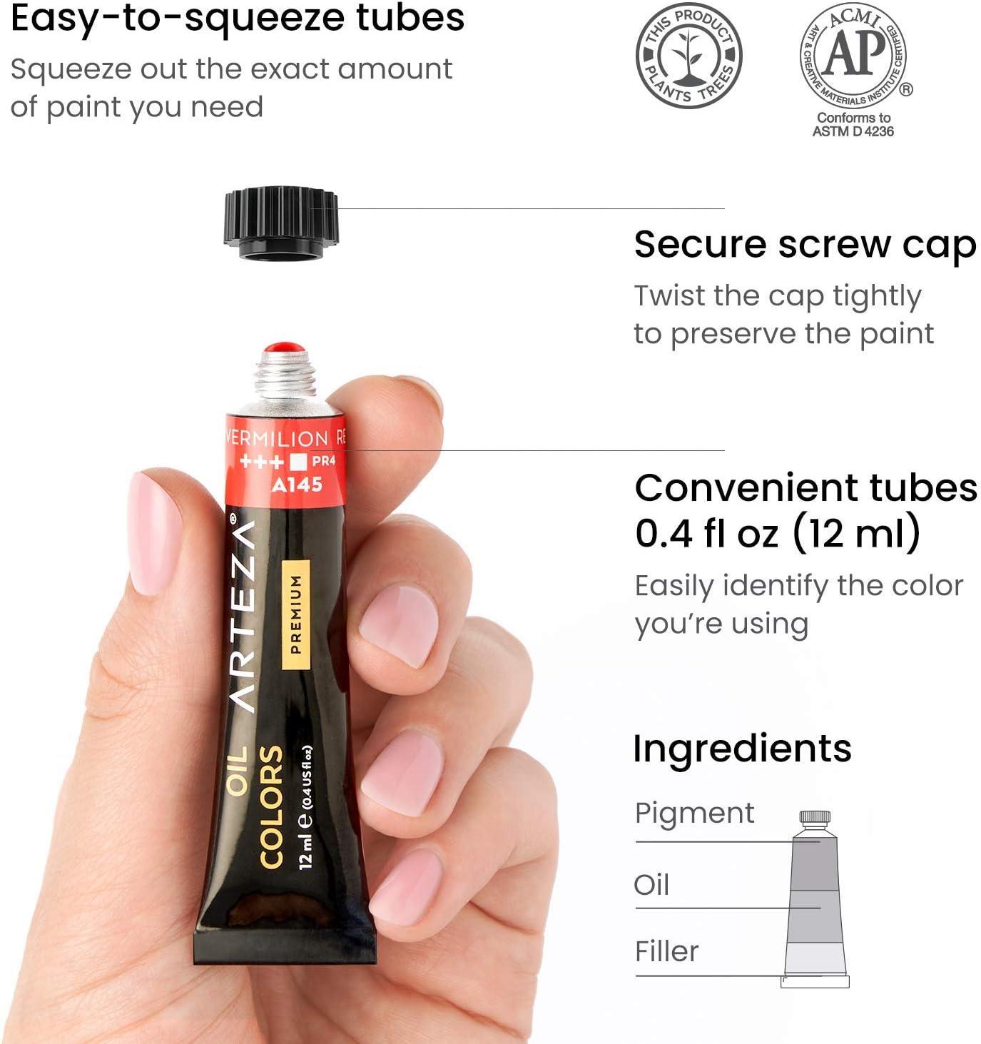 ARTEZA Oil Paint Set – 24 Multicolor Tubes (0.4 Fluid Ounces Each), Vibrant Oil-Based Paints for Canvas & Art Projects