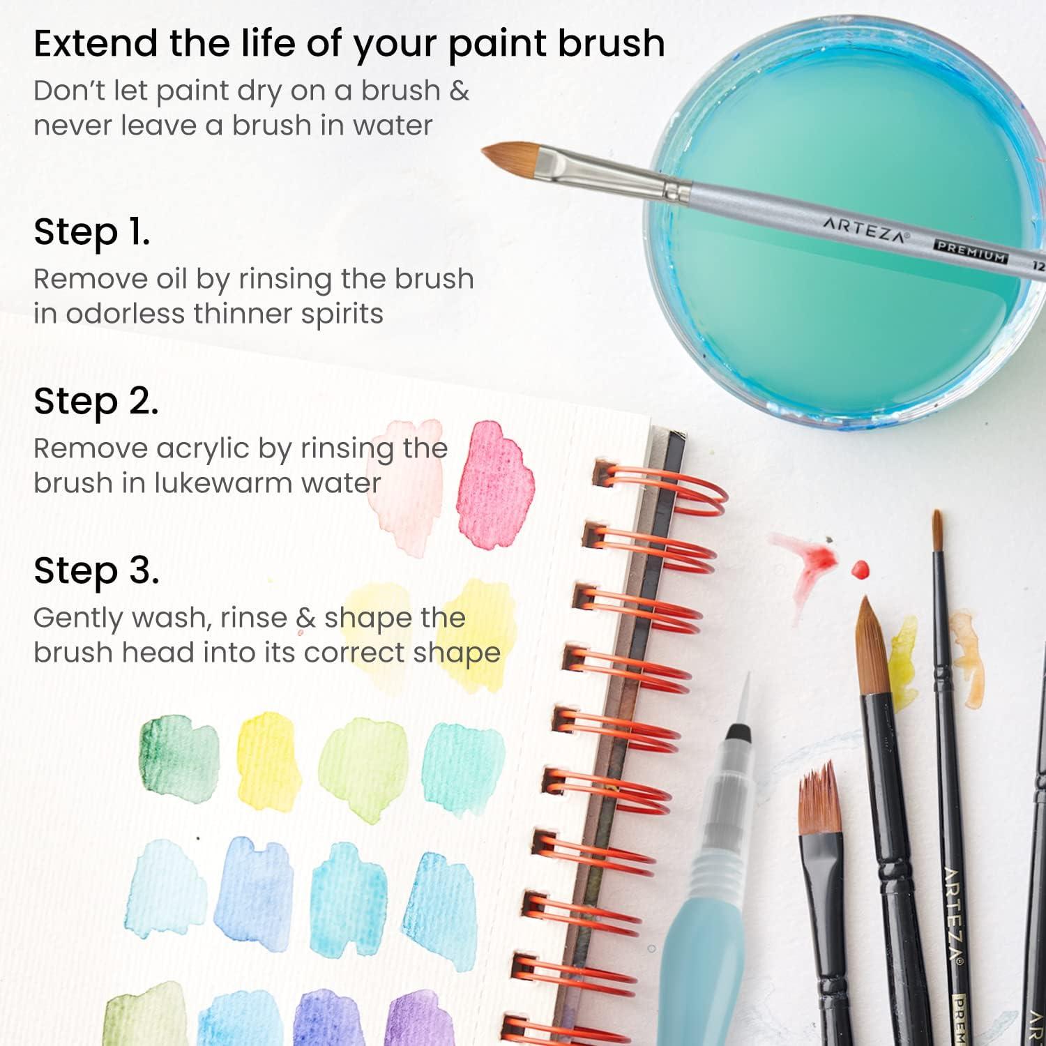 ARTEZA Water Brush Pen, Set of 4, Assorted Soft Nylon Bristle Tips, Self-Moistening Water Brush, Refillable Water Pen(Set of 4)