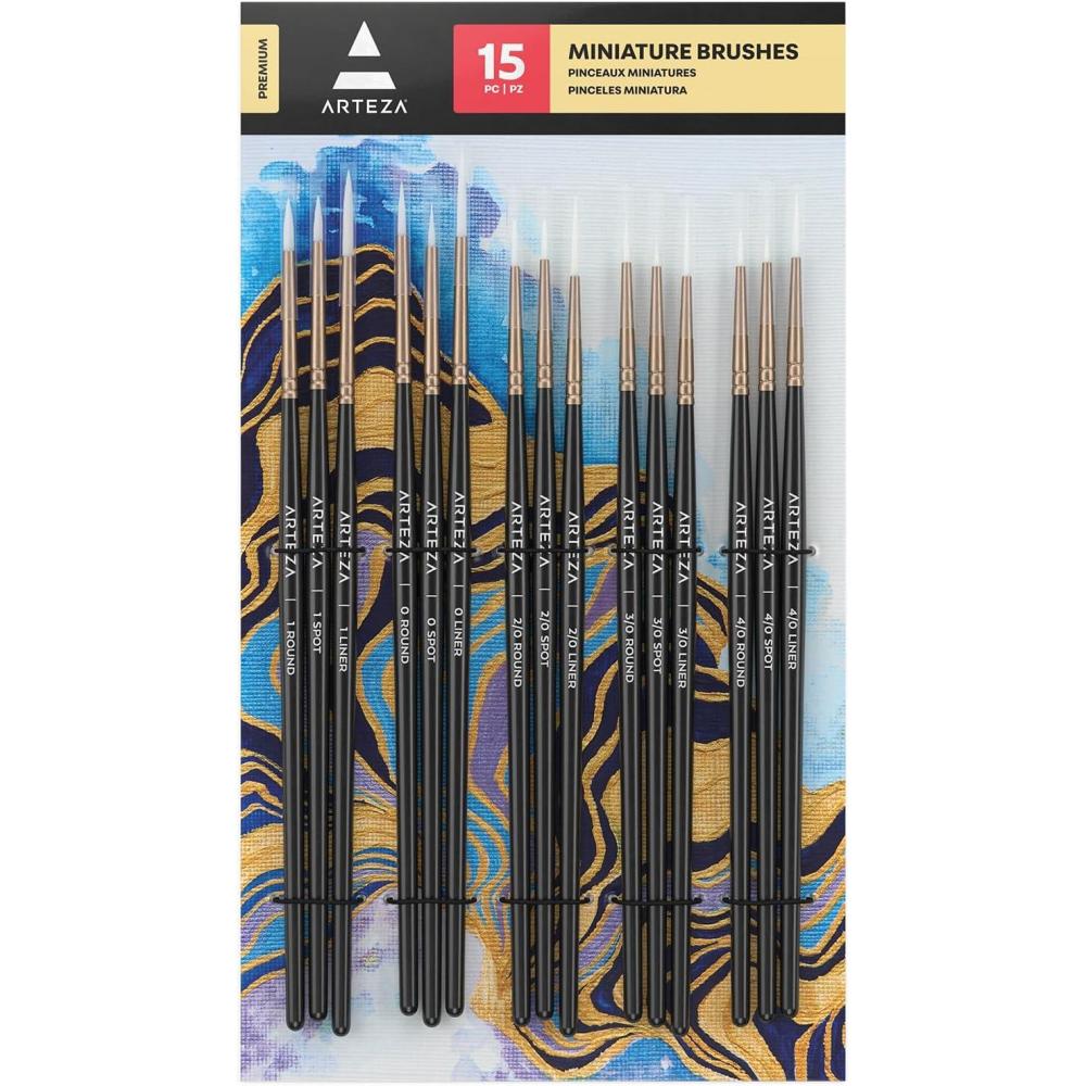 ARTEZA Paint Brush Set, 72 Brushes with Foam, Flat & Detail Tips, Mixed Handles, Art Brushes for Watercolor, Acrylic on Canvas, Paper or Wood(Detail Paint Brushes)