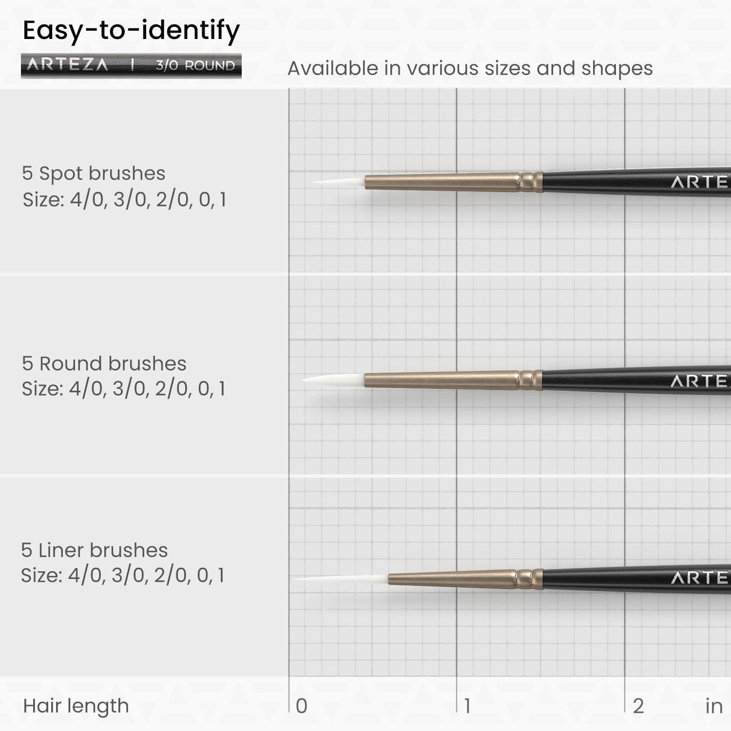 ARTEZA Paint Brush Set, 72 Brushes with Foam, Flat & Detail Tips, Mixed Handles, Art Brushes for Watercolor, Acrylic on Canvas, Paper or Wood(Detail Paint Brushes)