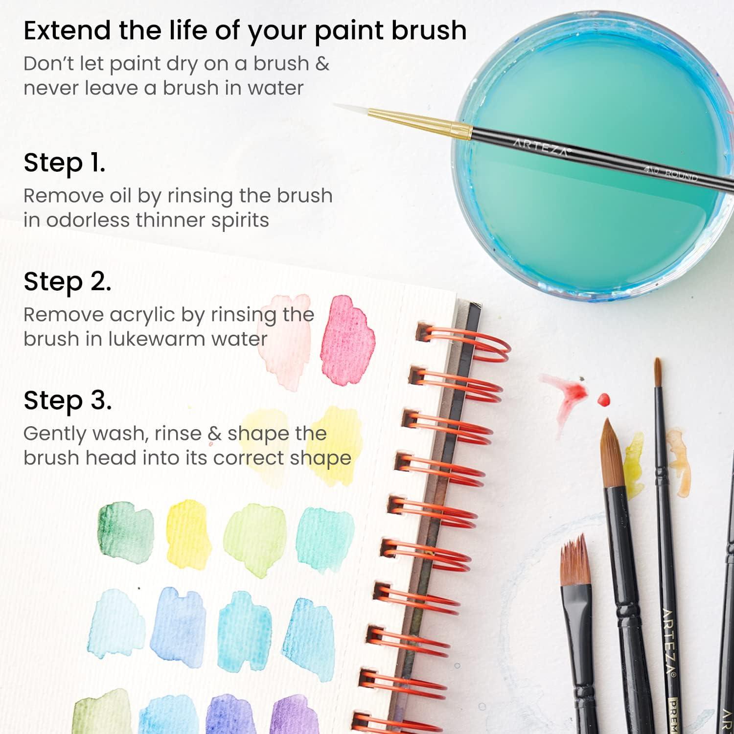 ARTEZA Paint Brush Set, 72 Brushes with Foam, Flat & Detail Tips, Mixed Handles, Art Brushes for Watercolor, Acrylic on Canvas, Paper or Wood(Detail Paint Brushes)
