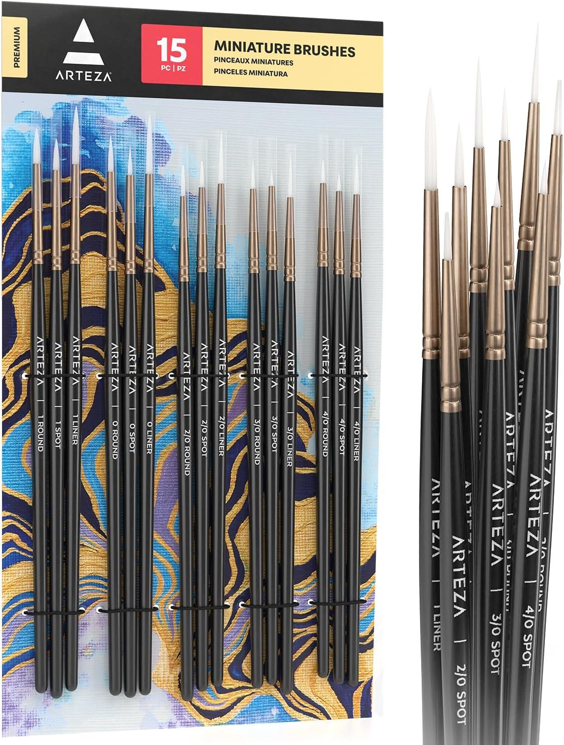 ARTEZA Paint Brush Set, 72 Brushes with Foam, Flat & Detail Tips, Mixed Handles, Art Brushes for Watercolor, Acrylic on Canvas, Paper or Wood(Detail Paint Brushes)