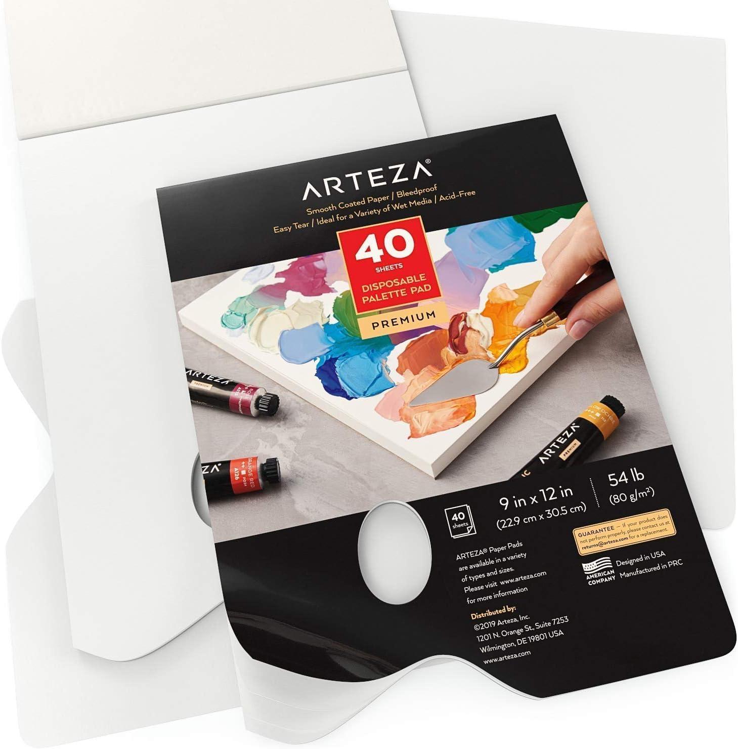ARTEZA Disposable Palette Paper Pad, 9×12 Inch, Pack of 2, 80 Sheets, 54 lb, Glue-Bound, Bleed-Proof Paint Palette with Thumb Hole(22.9×30.5 cm  Pack of 2)