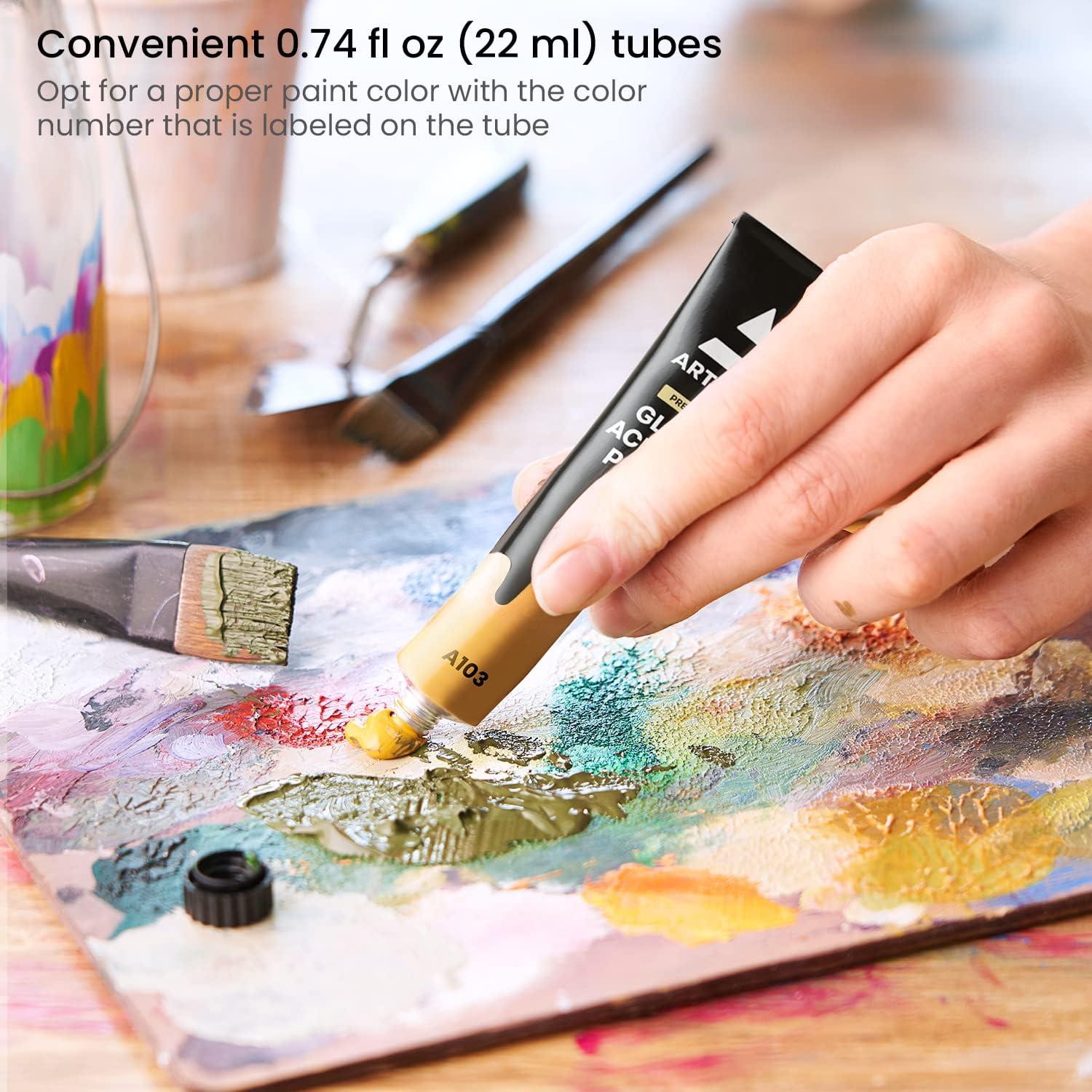 ARTEZA Glass Paint – Acrylic Paint Set of 12 Classic Colors, 0.74 Fluid Ounce Tubes, for Glass and Ceramics, for Artists, Crafters and Beginners