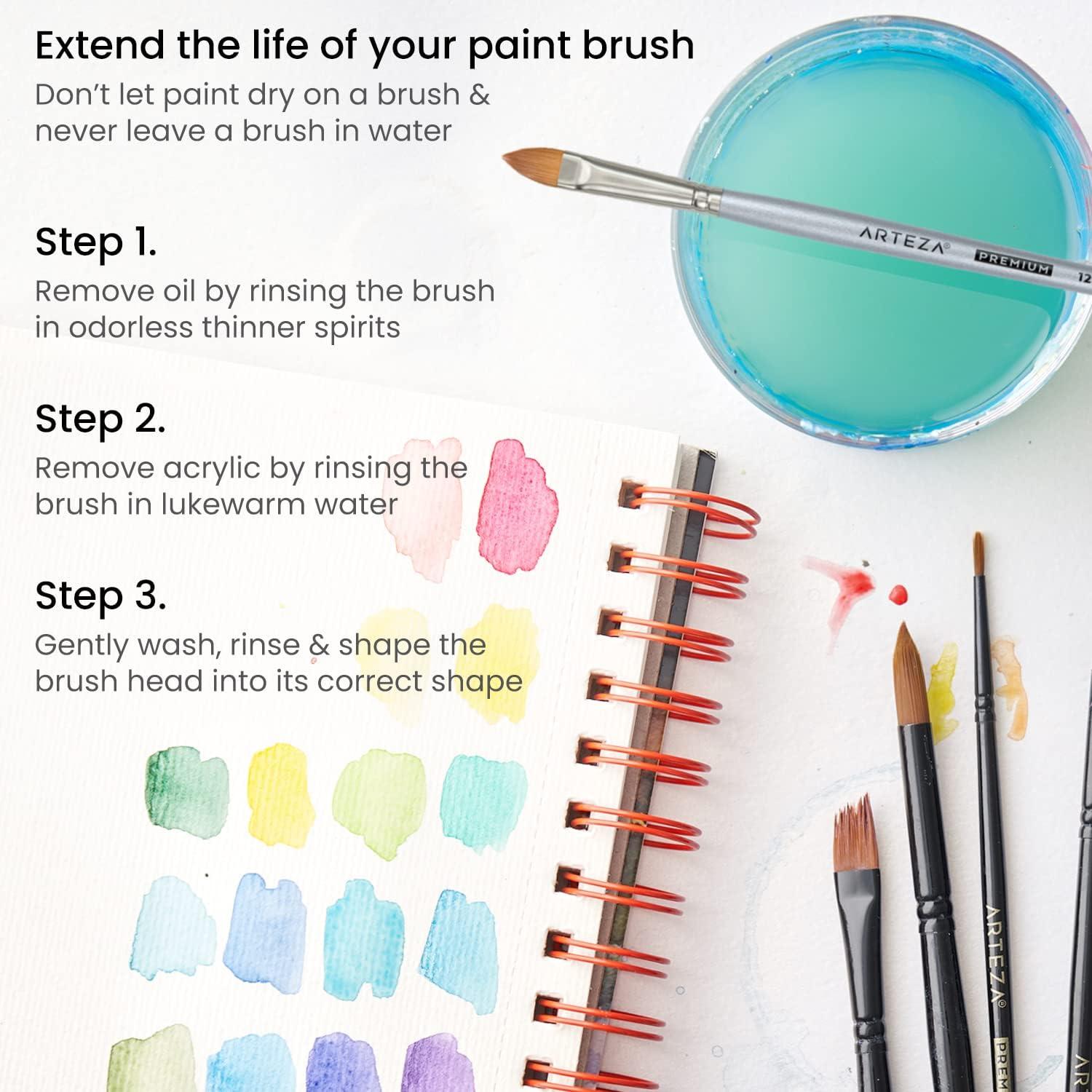 ARTEZA Paint Brush Set, 72 Brushes with Foam, Flat & Detail Tips, Mixed Handles, Art Brushes for Watercolor, Acrylic on Canvas, Paper or Wood(Watercolor Brushes Set A)