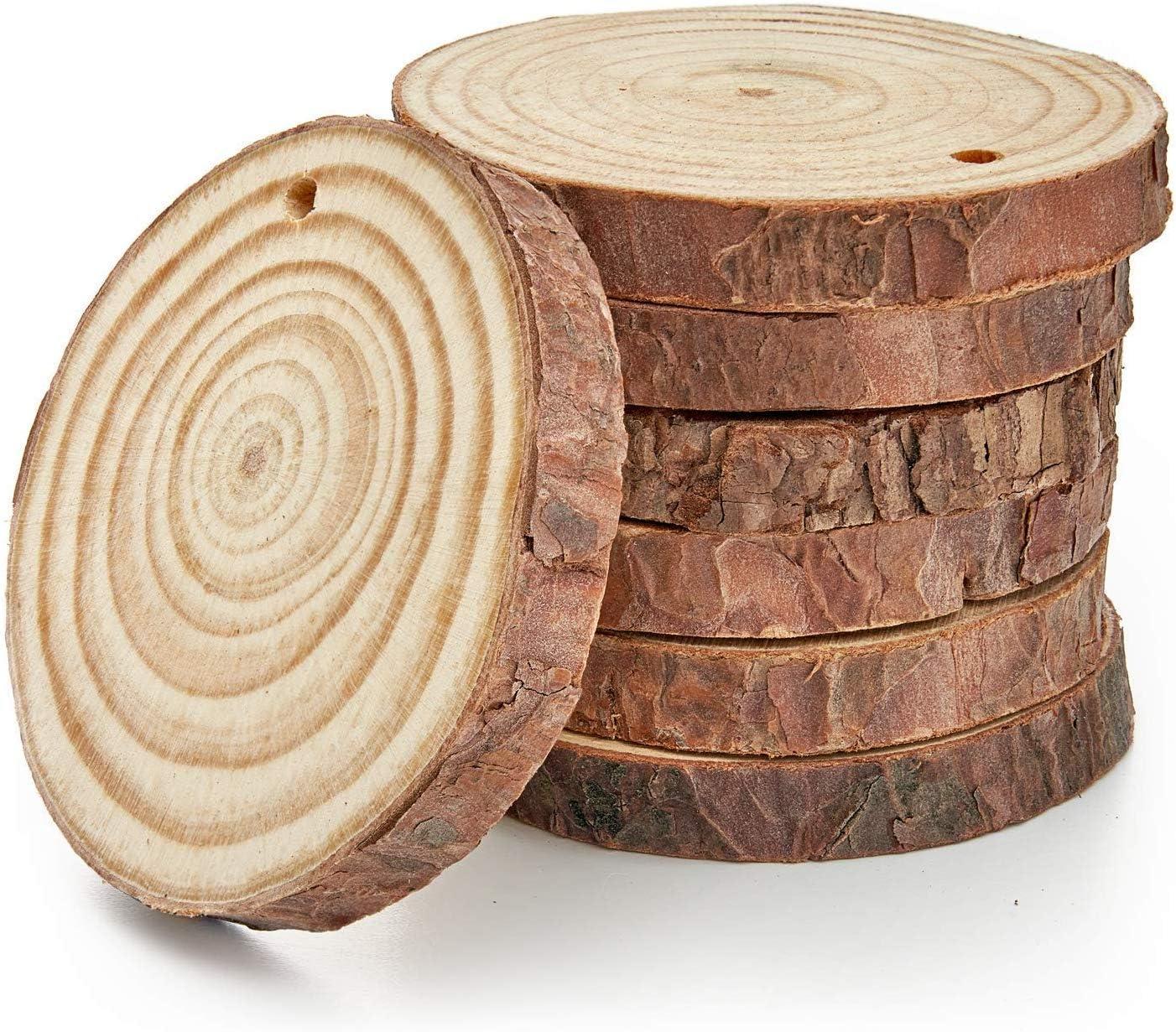 ARTEZA Natural Wood Slices, 3.5-4 Inch Diameter, Set of 25, Brown Round Pine Wood Discs with Bark for Crafts, Christmas Ornaments, Centerpieces(Small)